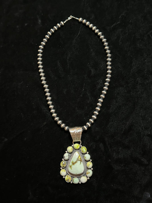 18" 6mm Navajo Pearls with Palomino Turquoise Pendant by Tom Lewis, Navajo