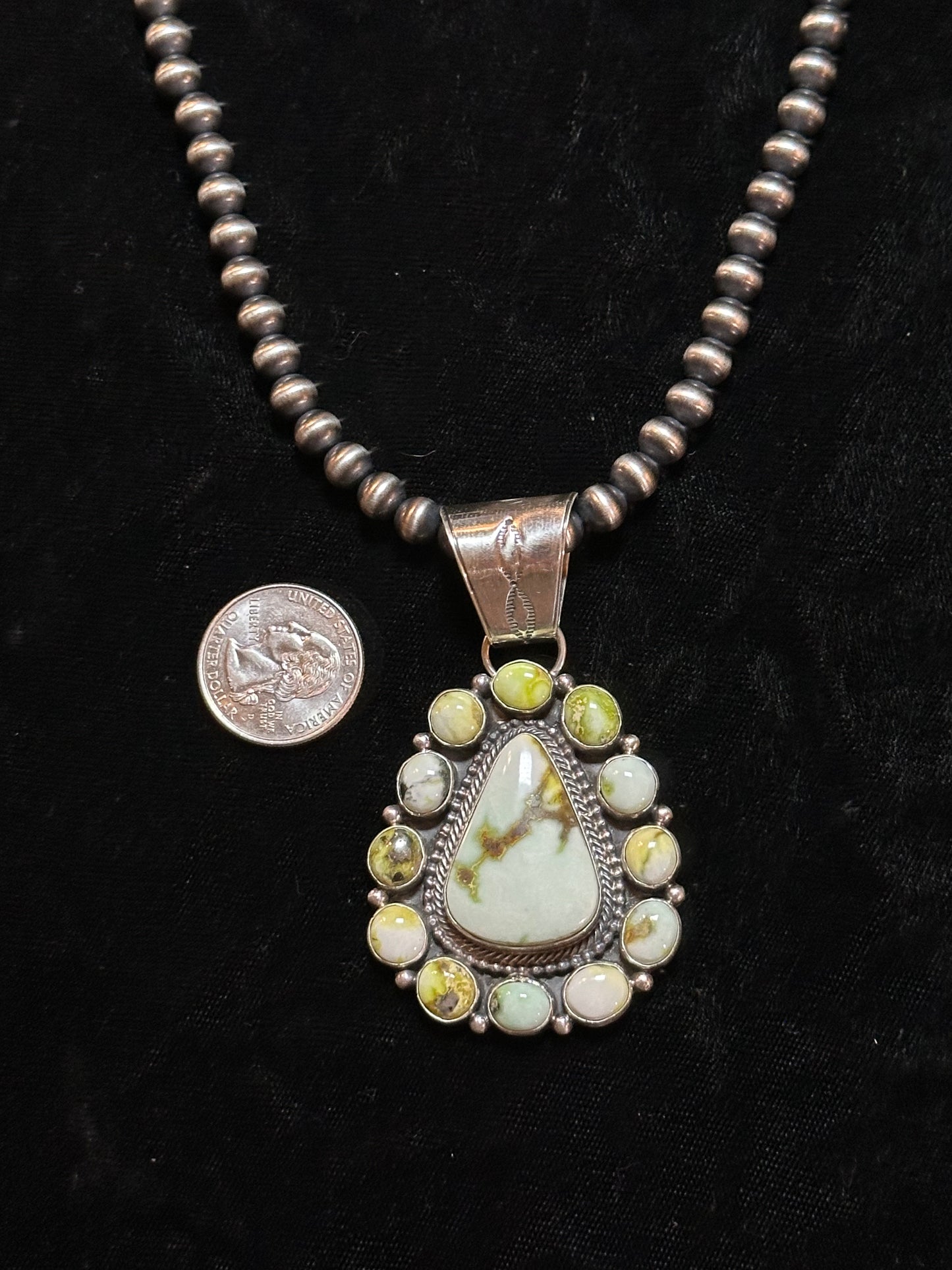 18" 6mm Navajo Pearls with Palomino Turquoise Pendant by Tom Lewis, Navajo