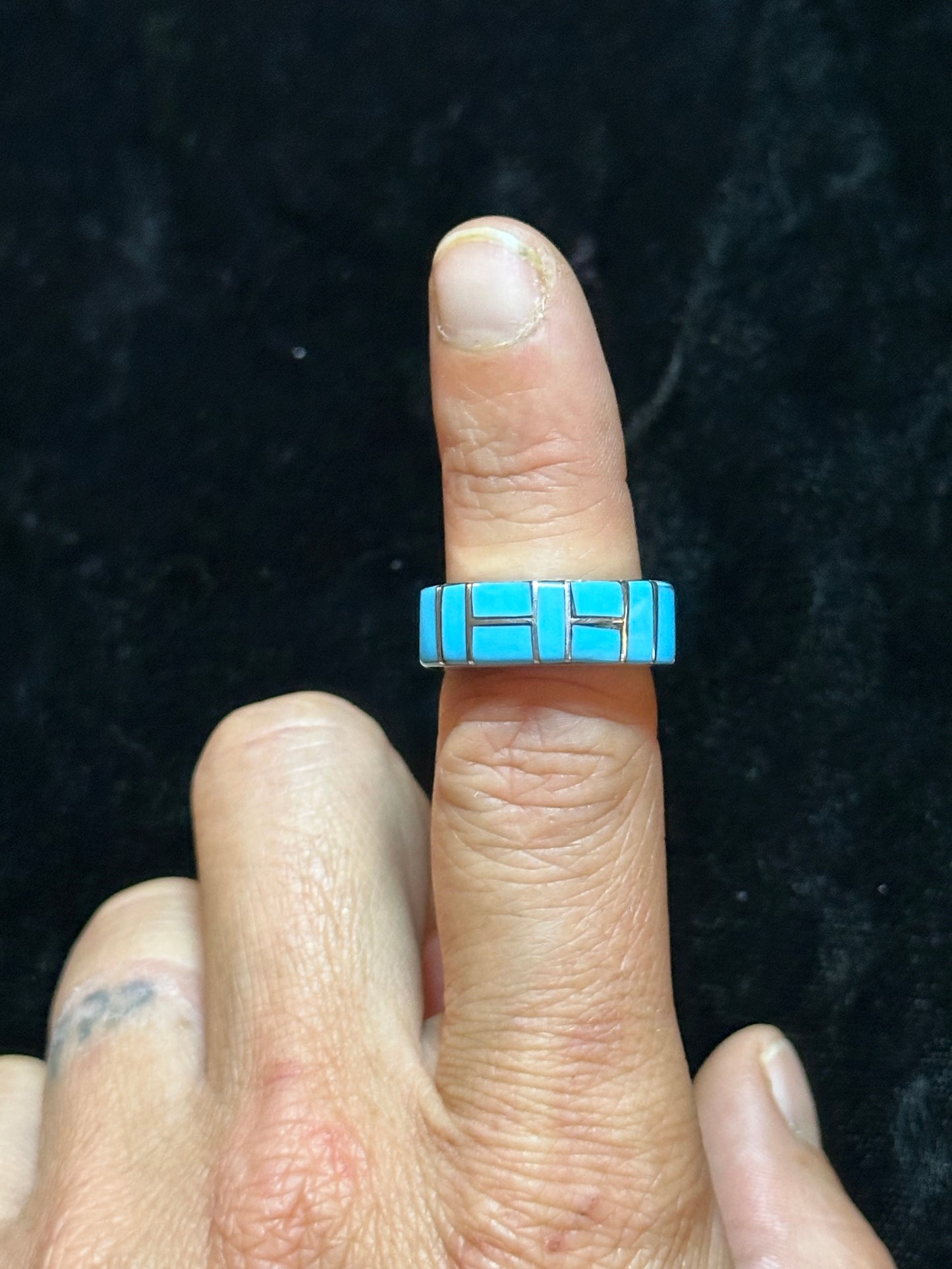 Turquoise Inlay Ring by Verna Kanesta, Zuni