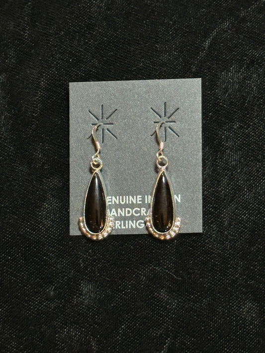 Black Onyx Teardrop Dangle Earrings by Annie Spencer, Navajo