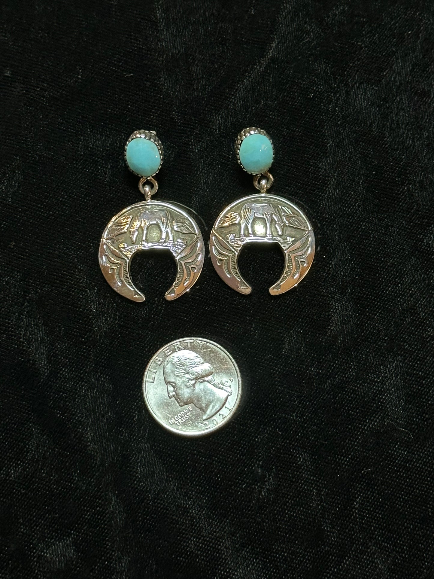 Turquoise Post Dangle Storyteller Earrings by Emerson Delgarito, Navajo