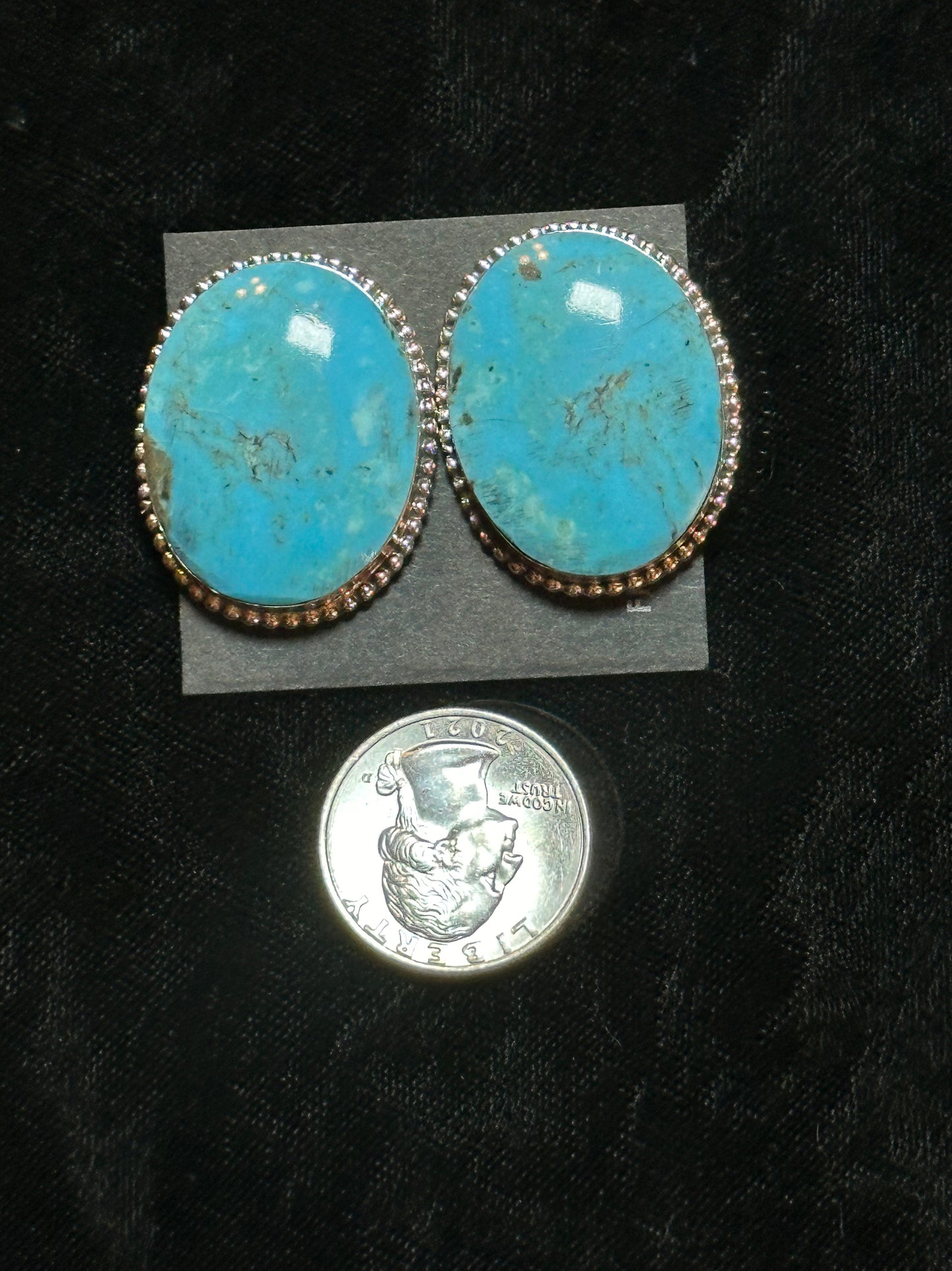 Large Turquoise Post Earrings by David Lopez, Navajo