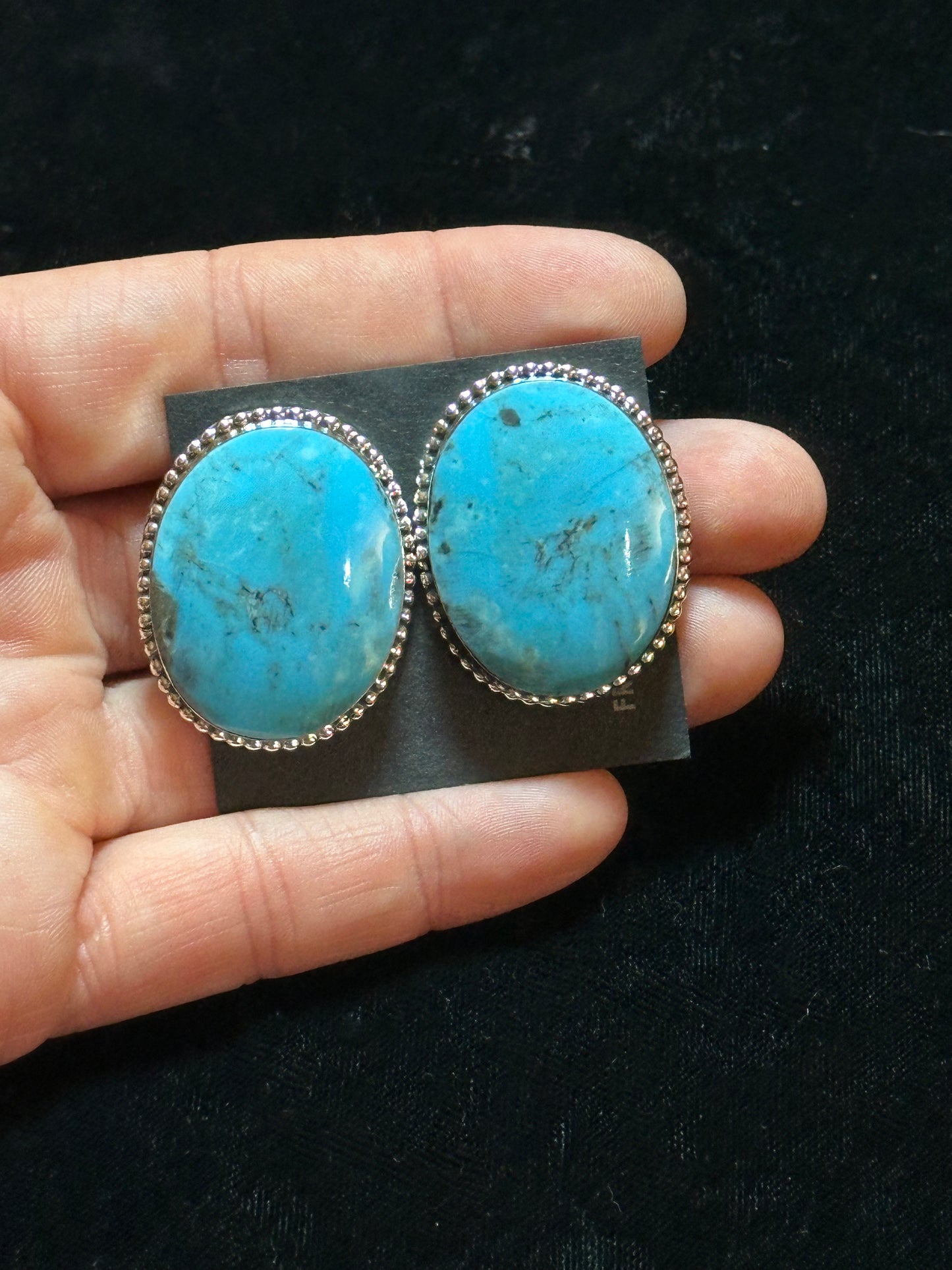 Large Turquoise Post Earrings by David Lopez, Navajo