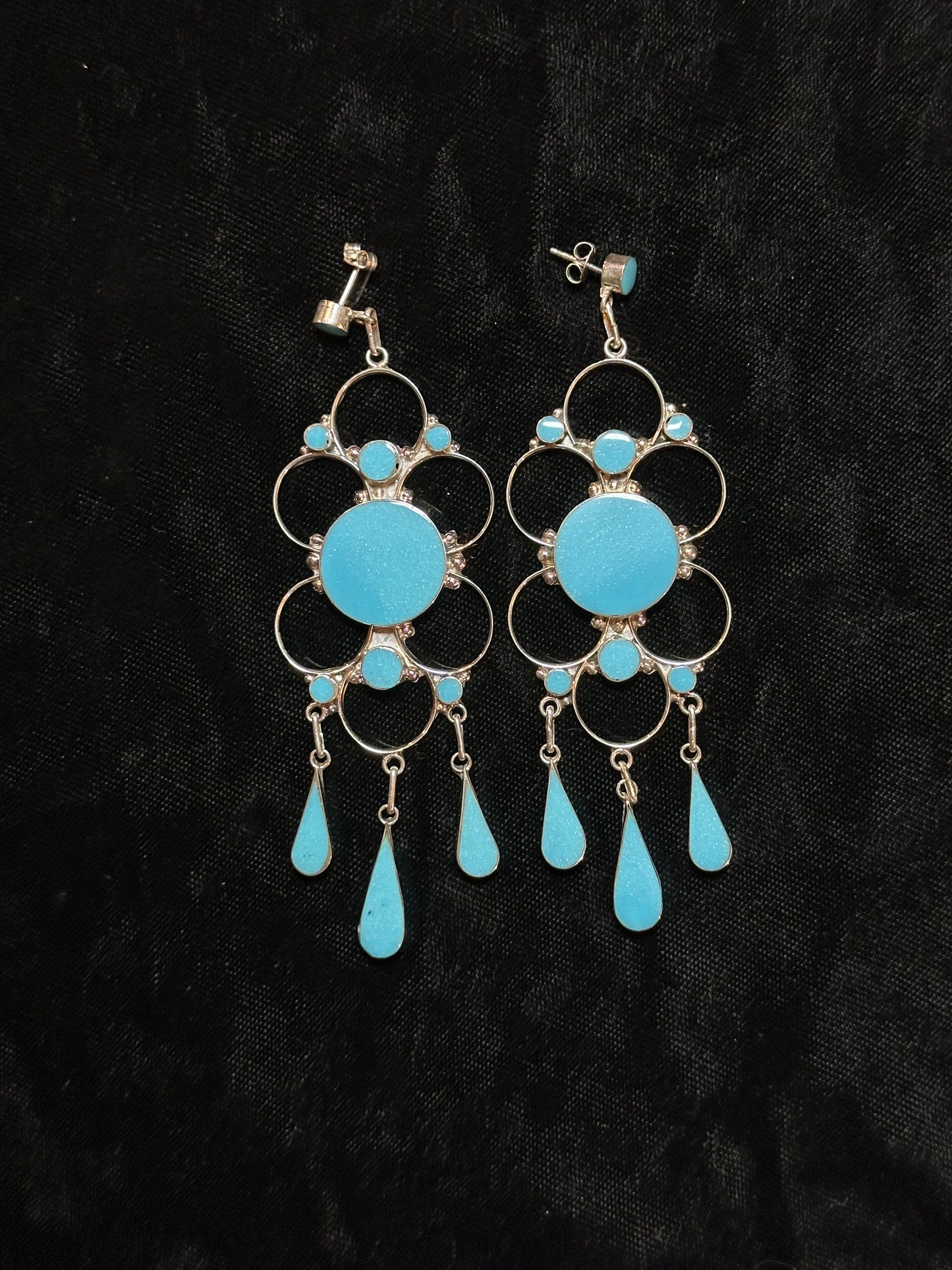 Long Post Dangle Turquoise Earrings by Bryant Othole, Zuni