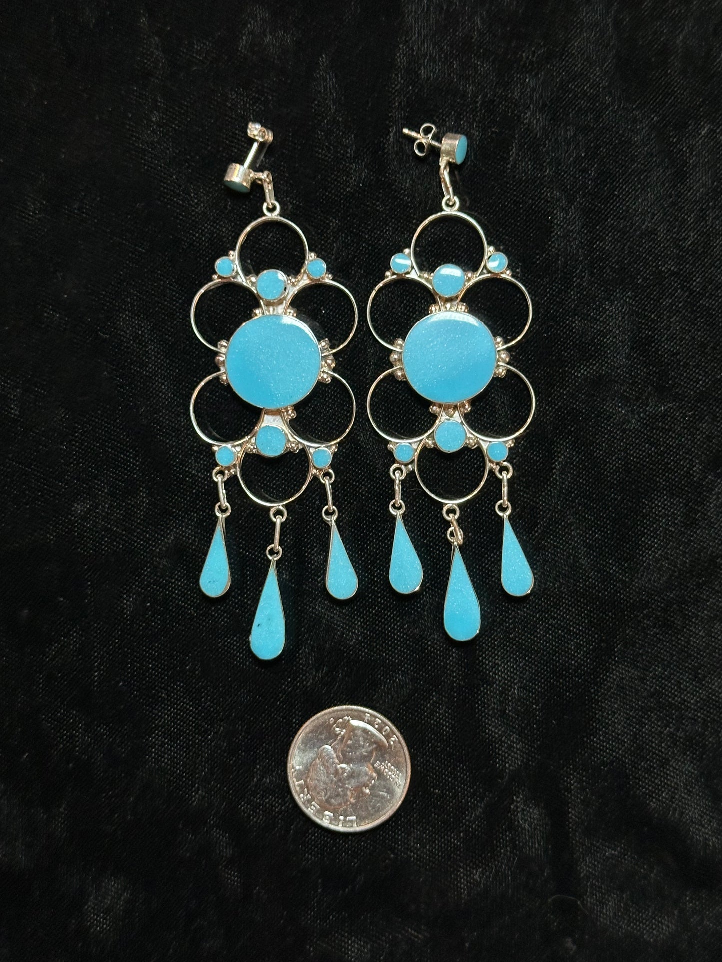 Long Post Dangle Turquoise Earrings by Bryant Othole, Zuni