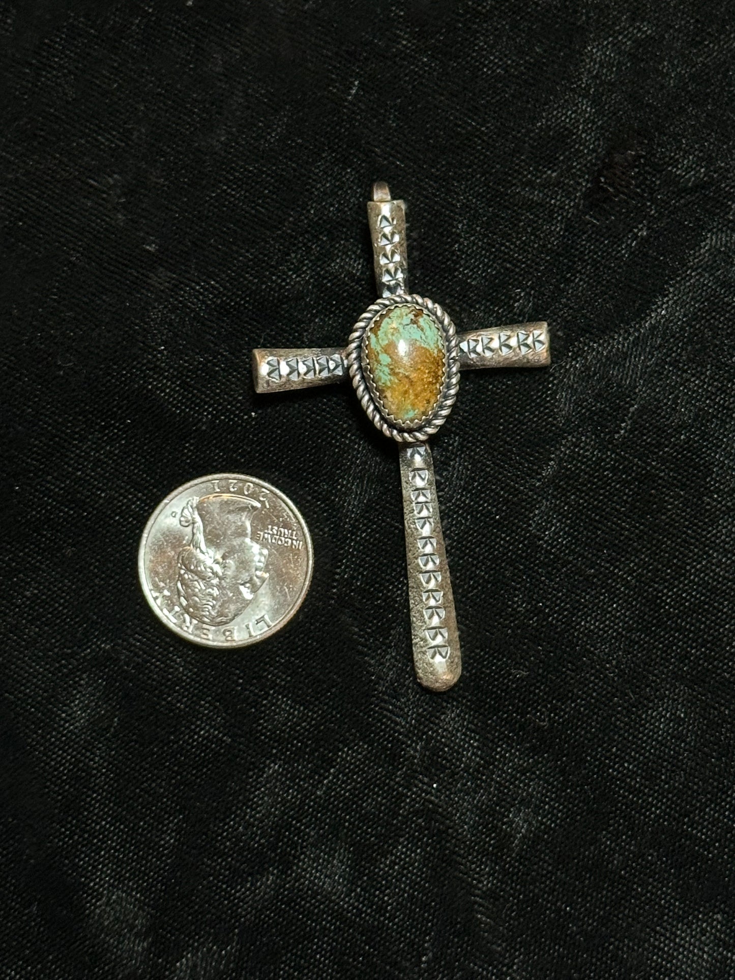 Cross Pendant with Turquoise Stone by Richard Yazza, Navajo
