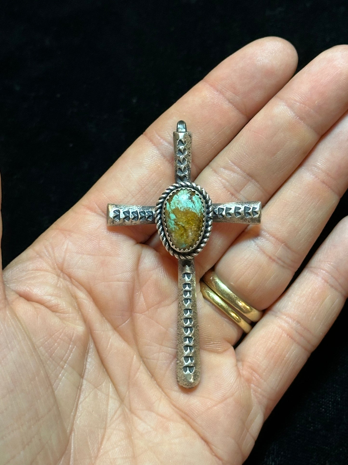 Cross Pendant with Turquoise Stone by Richard Yazza, Navajo
