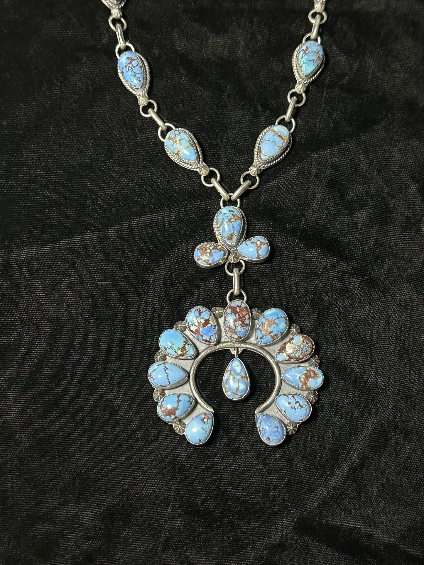 30" Golden Hills Turquoise Lariat Style Squash Blossom by Thompson Piaso, Navajo