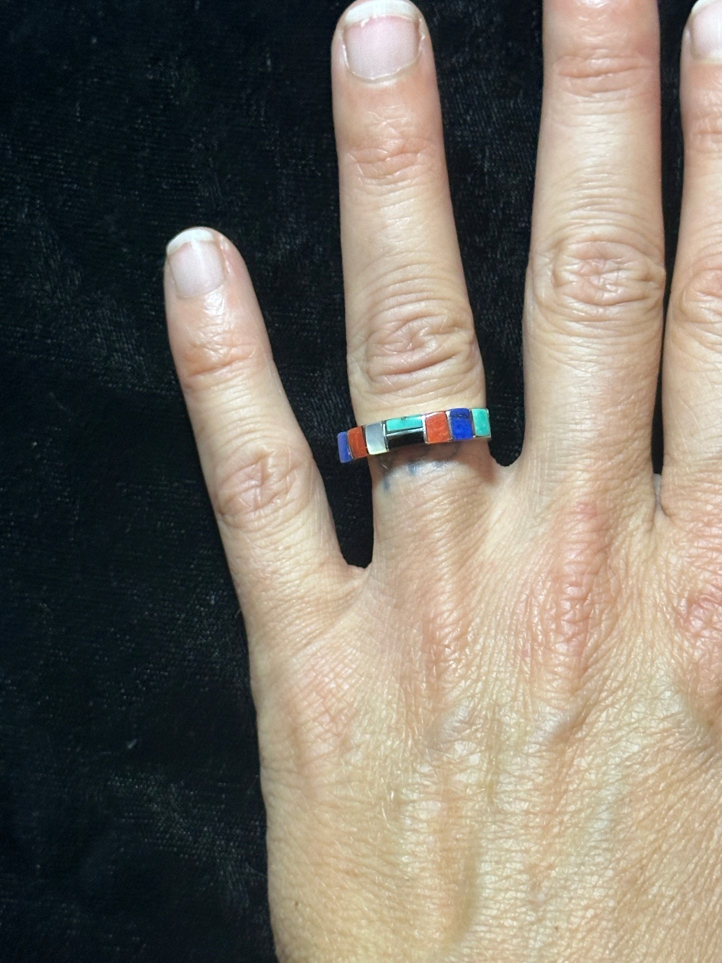 Multi Stone Inlay Ring by Verna Kanesta, Zuni