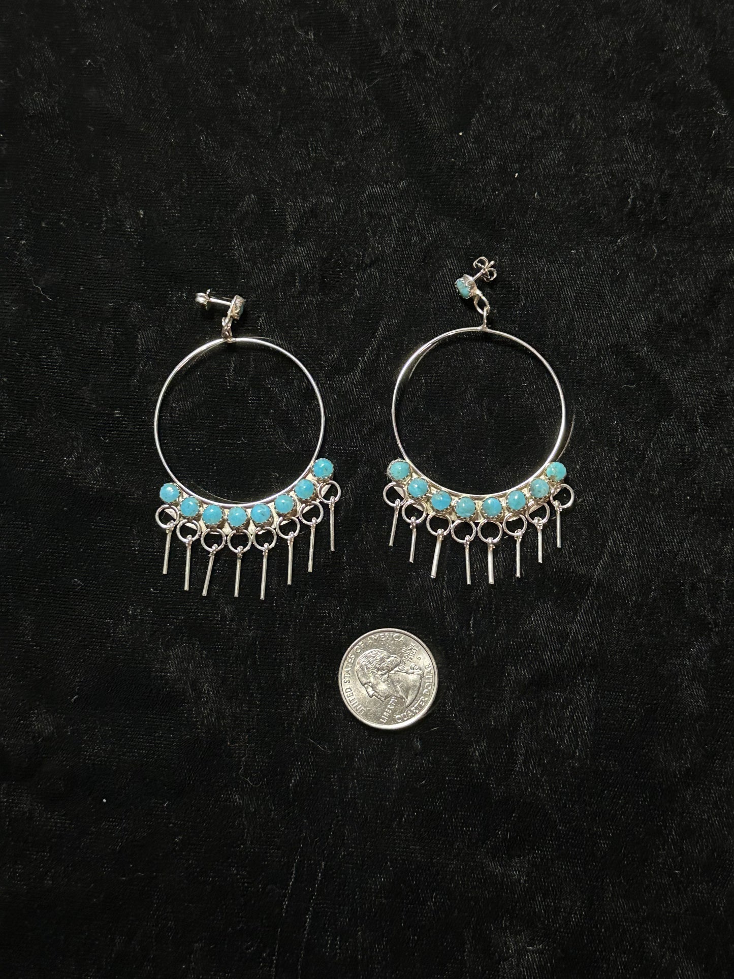 Multi Stone Kingman Turquoise Large Post Hoops Earrings by Martin Vacit, Zuni