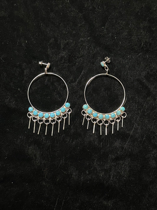 Multi Stone Kingman Turquoise Large Post Hoops Earrings by Martin Vacit, Zuni