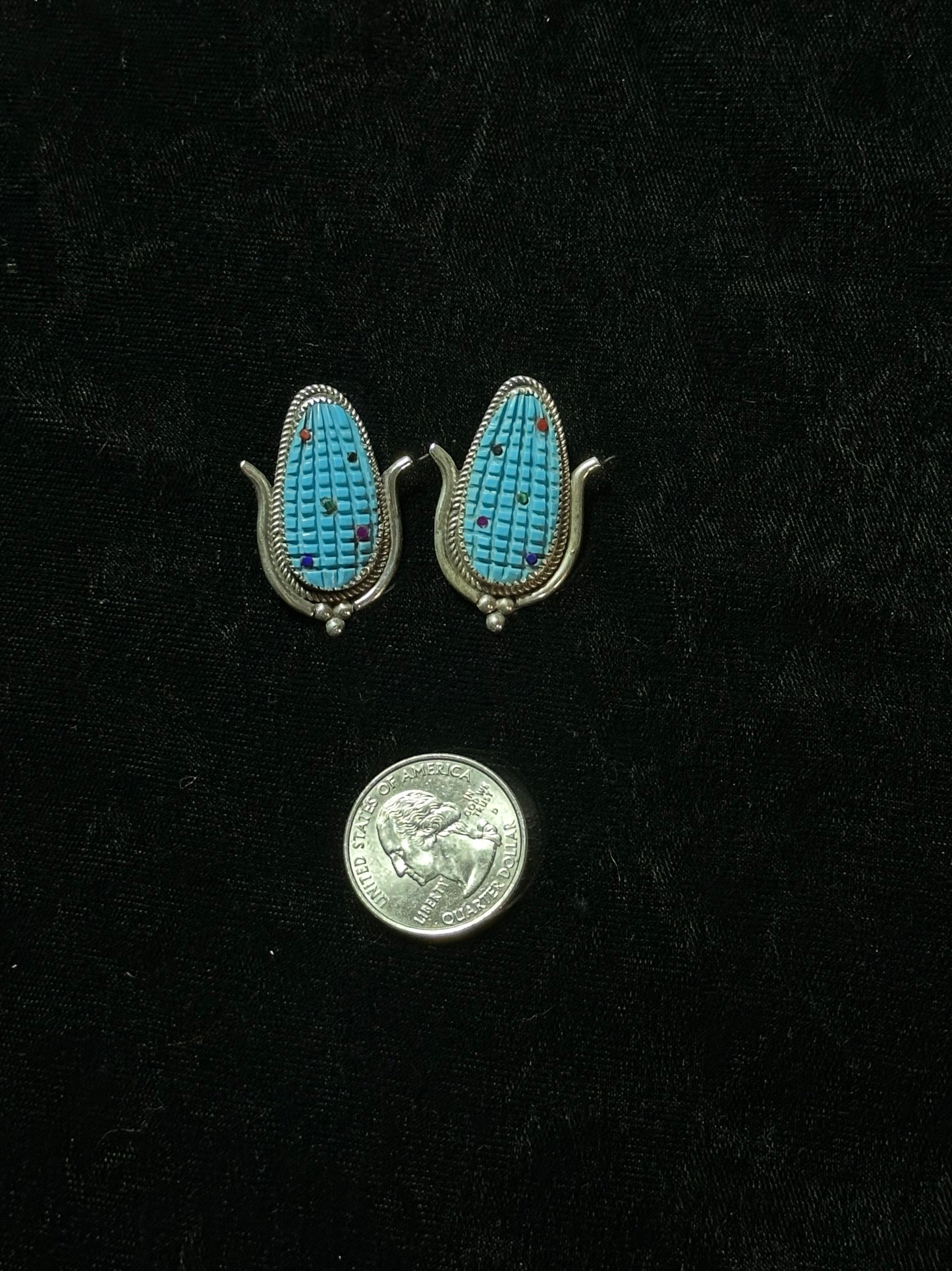 Turquoise Corn Post Earrings by Tracy Bowakaty, Zuni