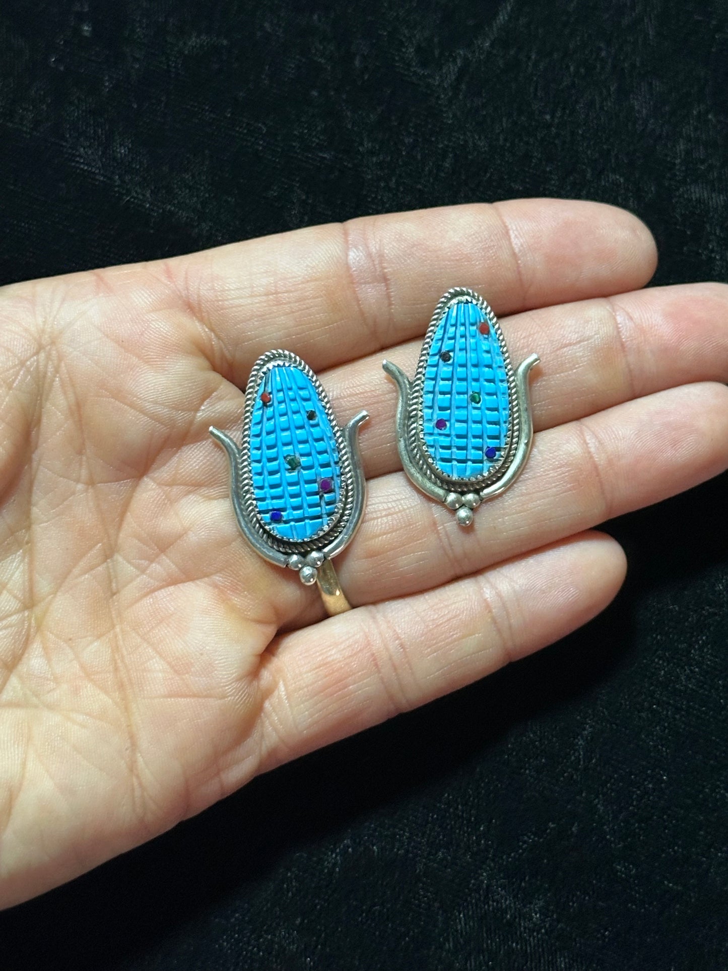 Turquoise Corn Post Earrings by Tracy Bowakaty, Zuni