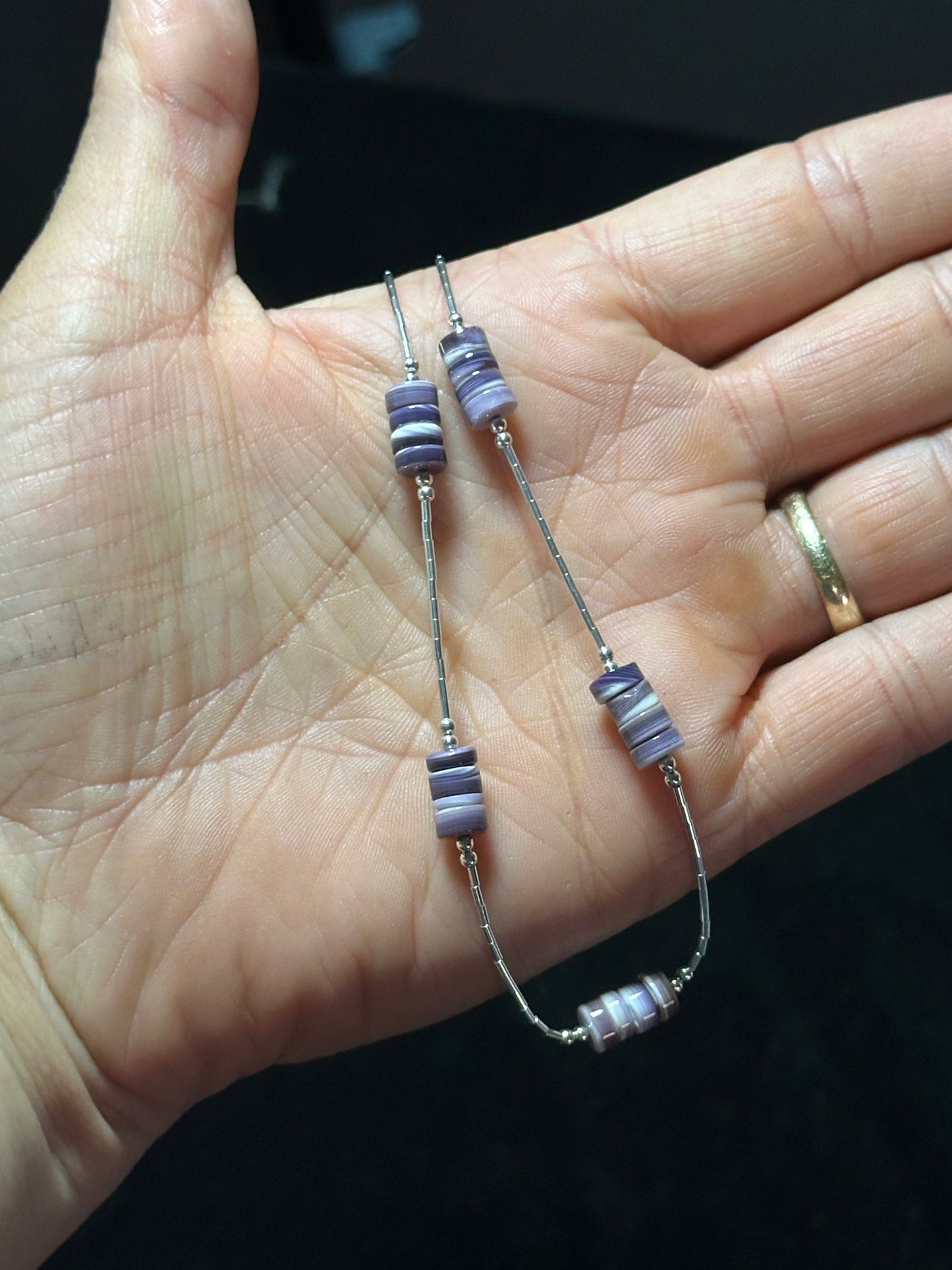 18" Liquid Silver Necklace with Wampum Shell