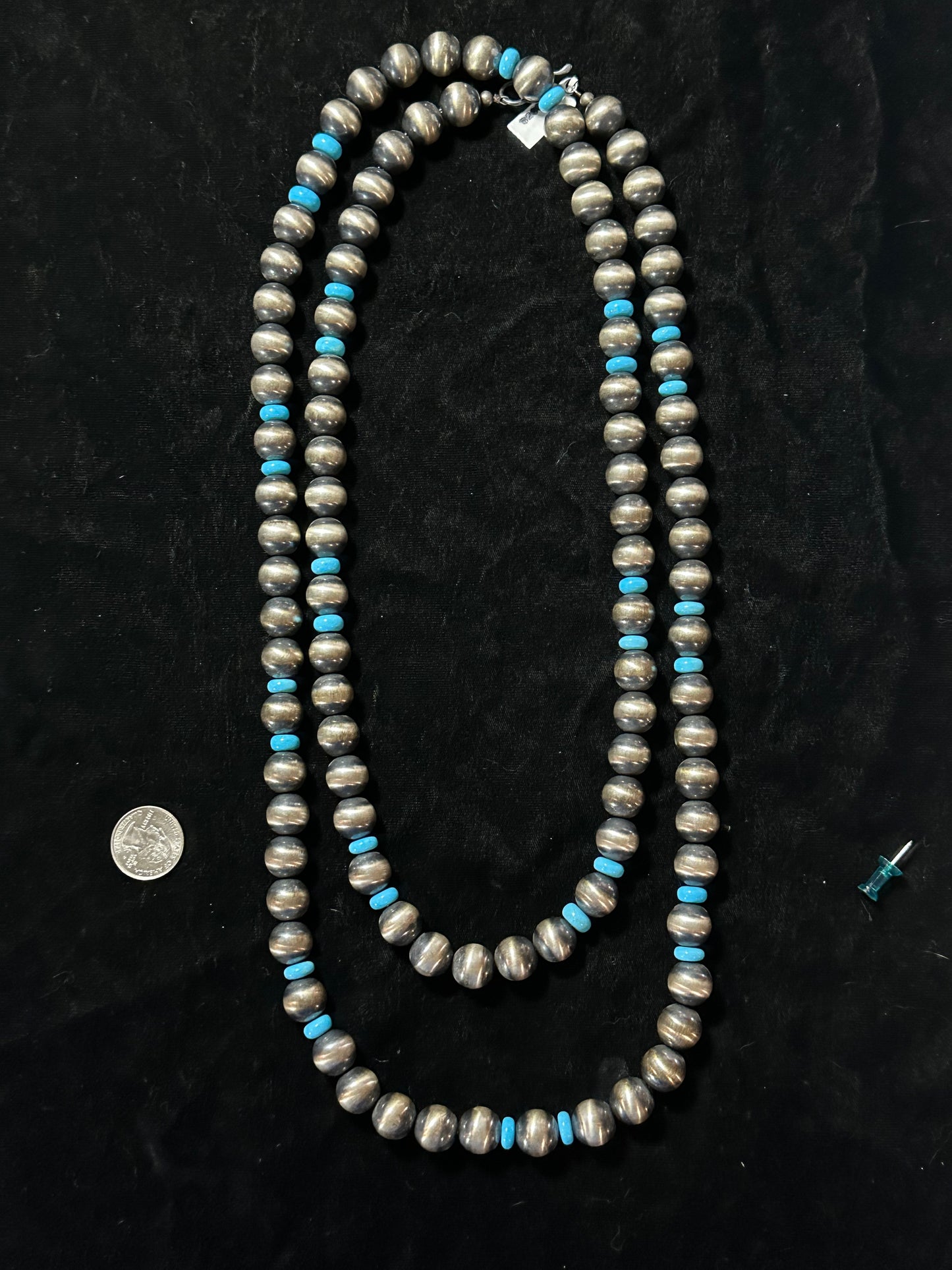 60" 14mm Navajo Pearls with Sleeping Beauty Turquoise Beads