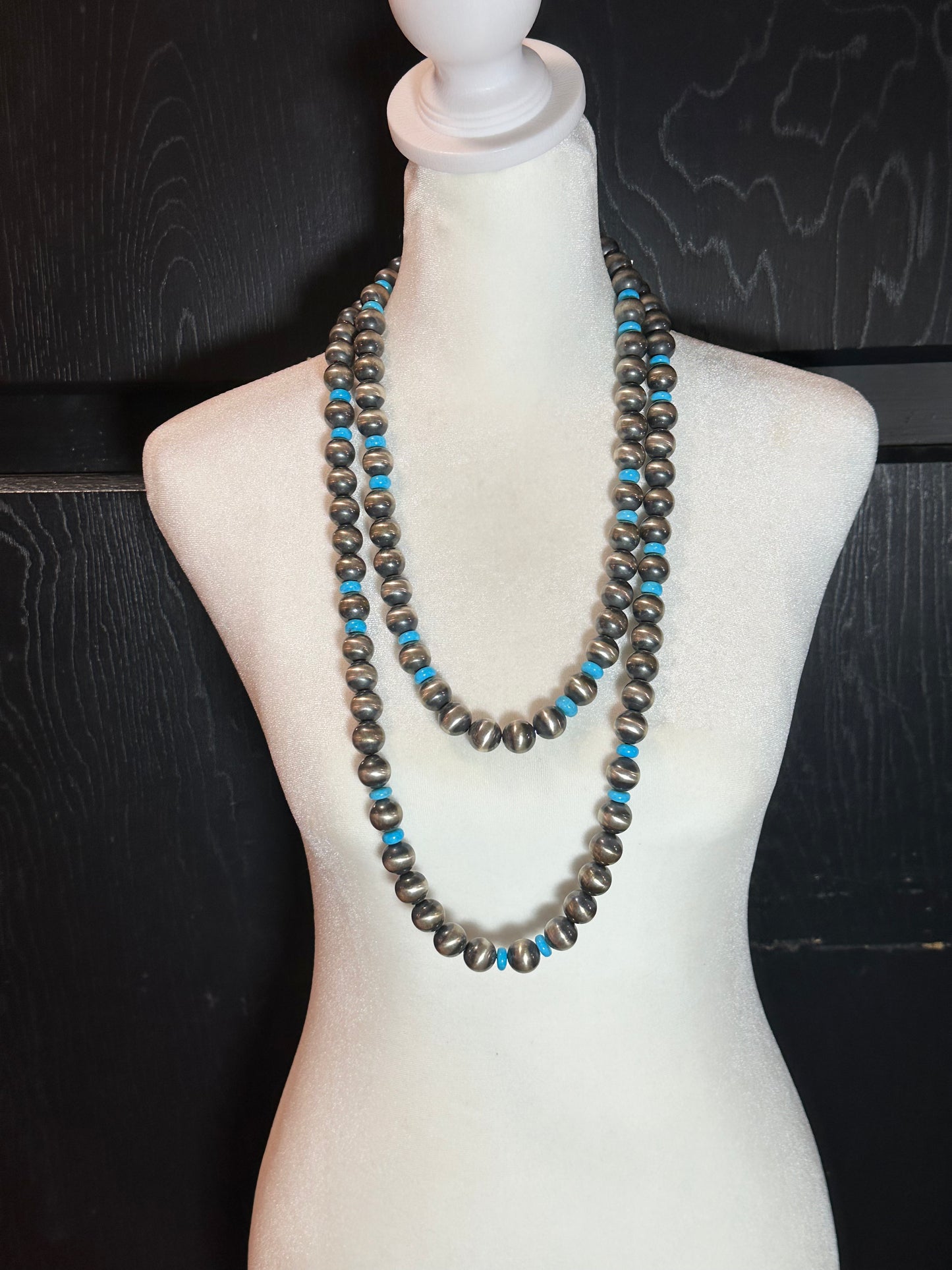 60" 14mm Navajo Pearls with Sleeping Beauty Turquoise Beads