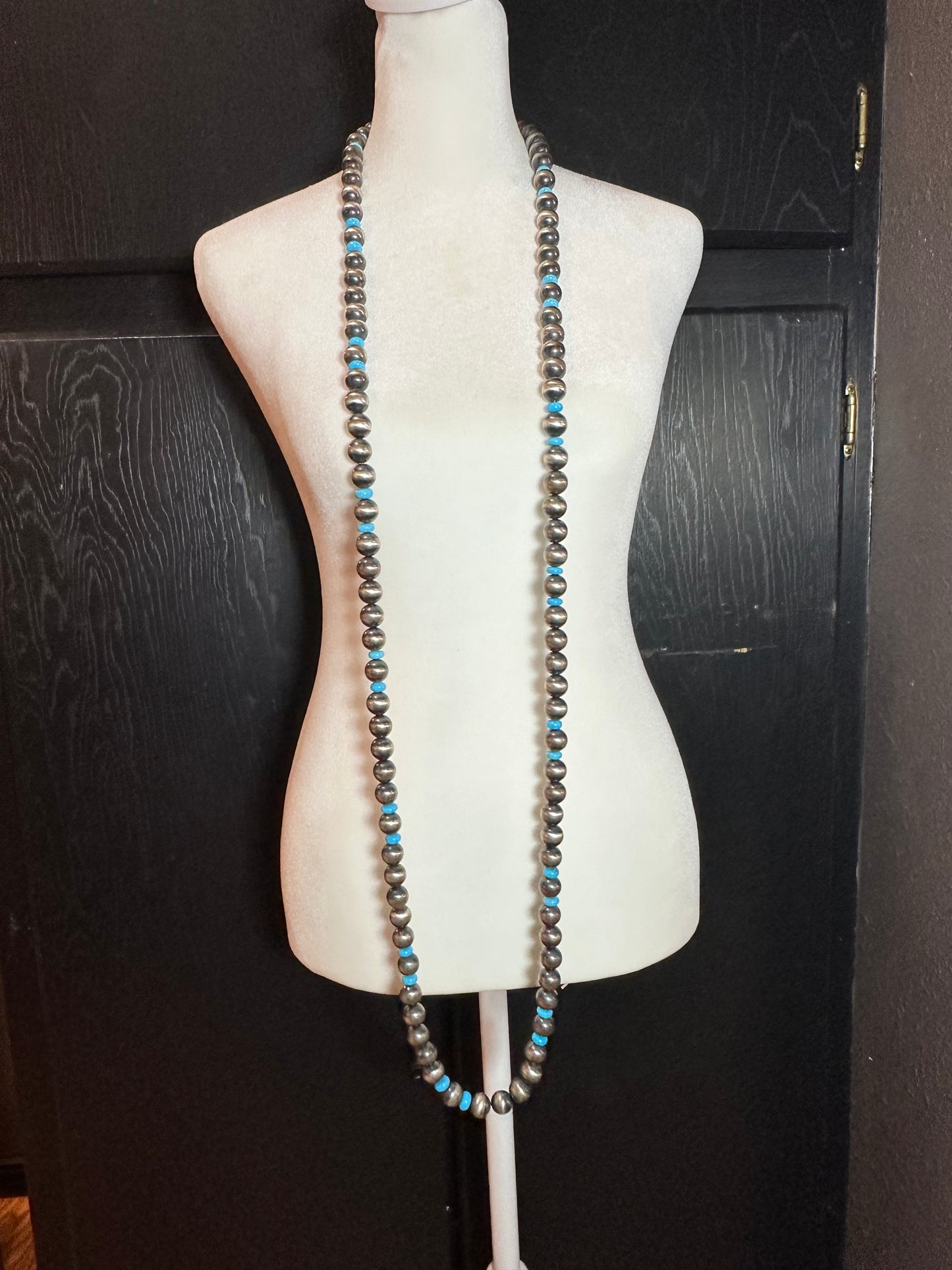 60" 14mm Navajo Pearls with Sleeping Beauty Turquoise Beads