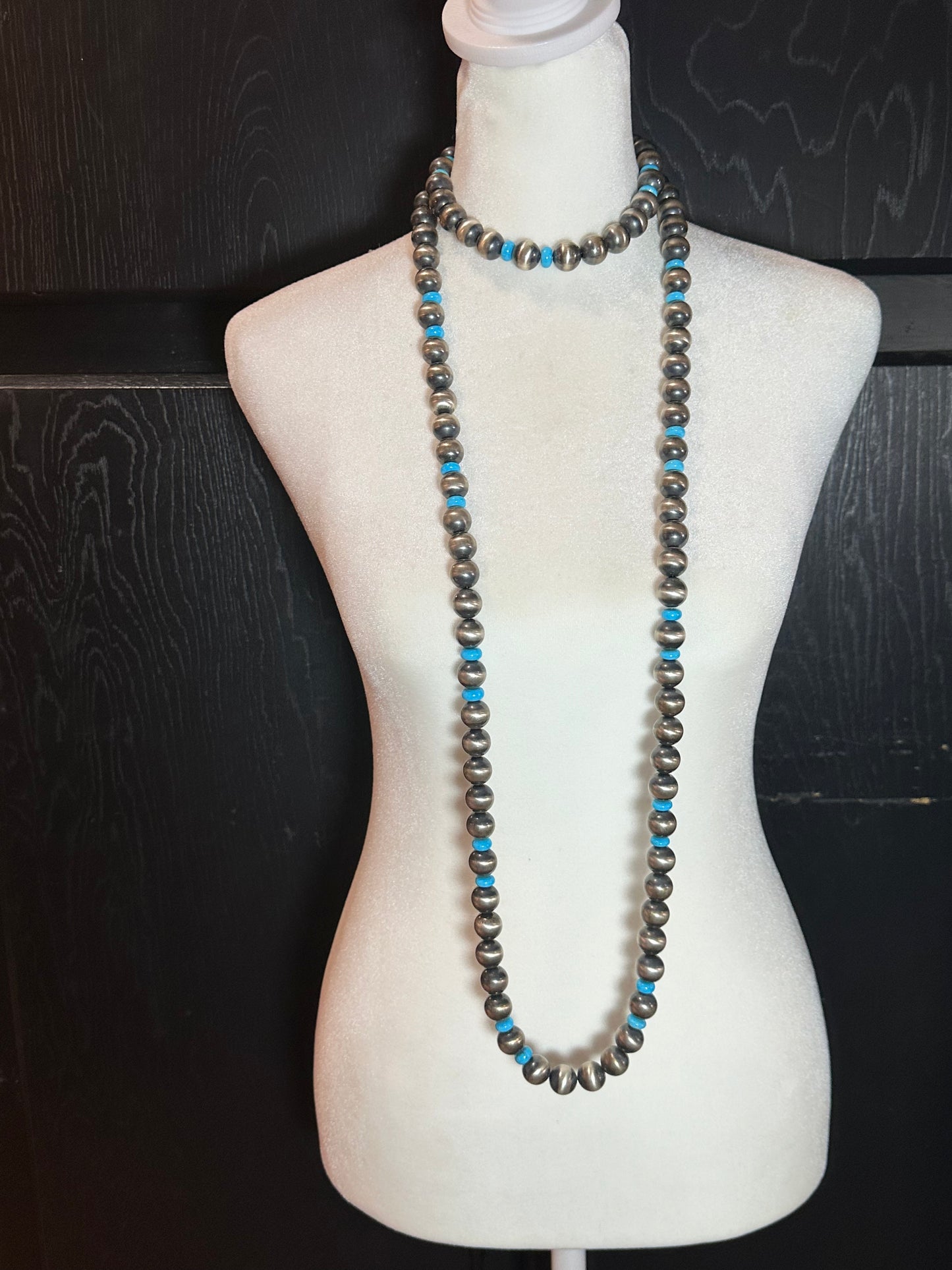 60" 14mm Navajo Pearls with Sleeping Beauty Turquoise Beads