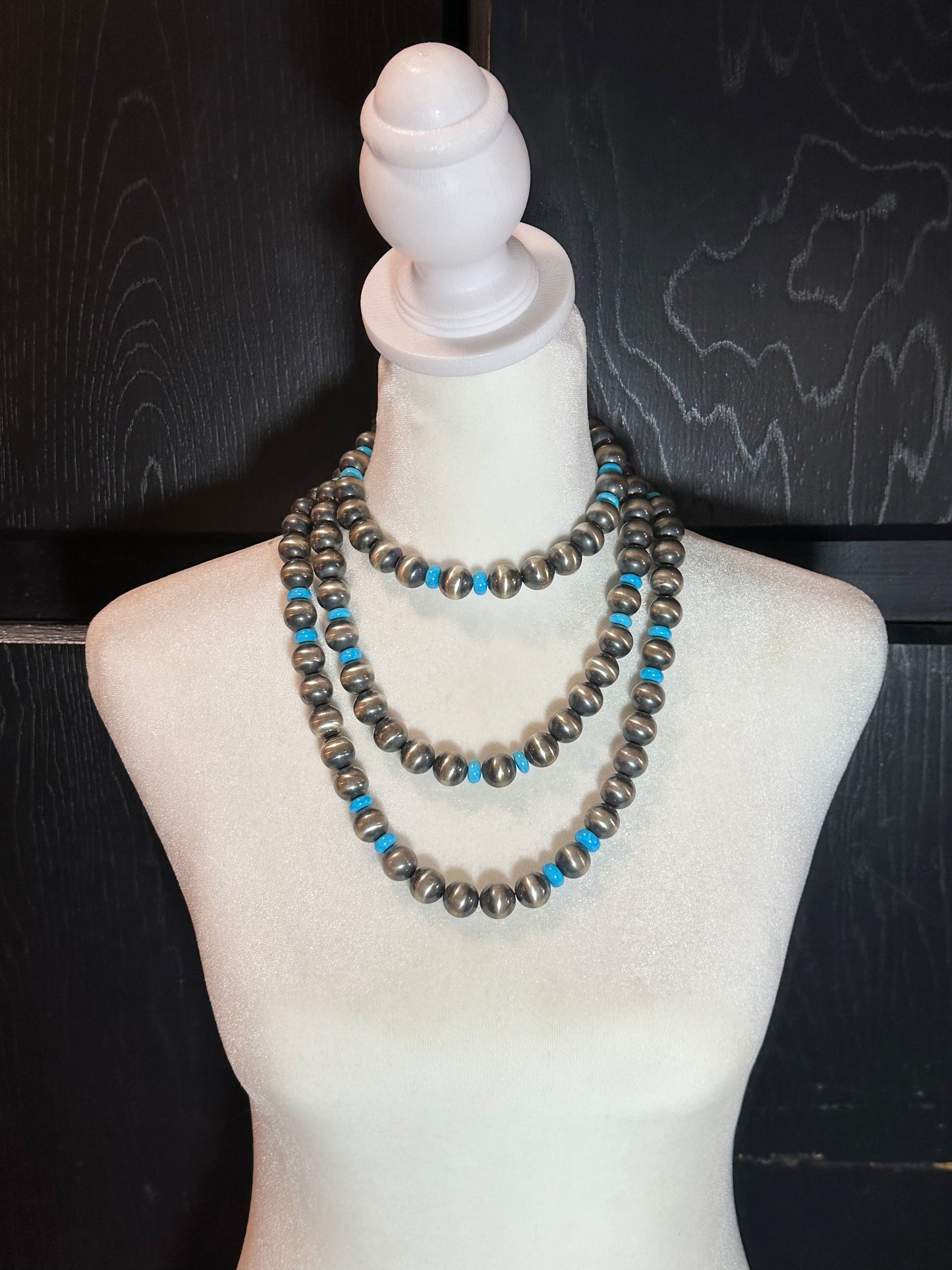60" 14mm Navajo Pearls with Sleeping Beauty Turquoise Beads