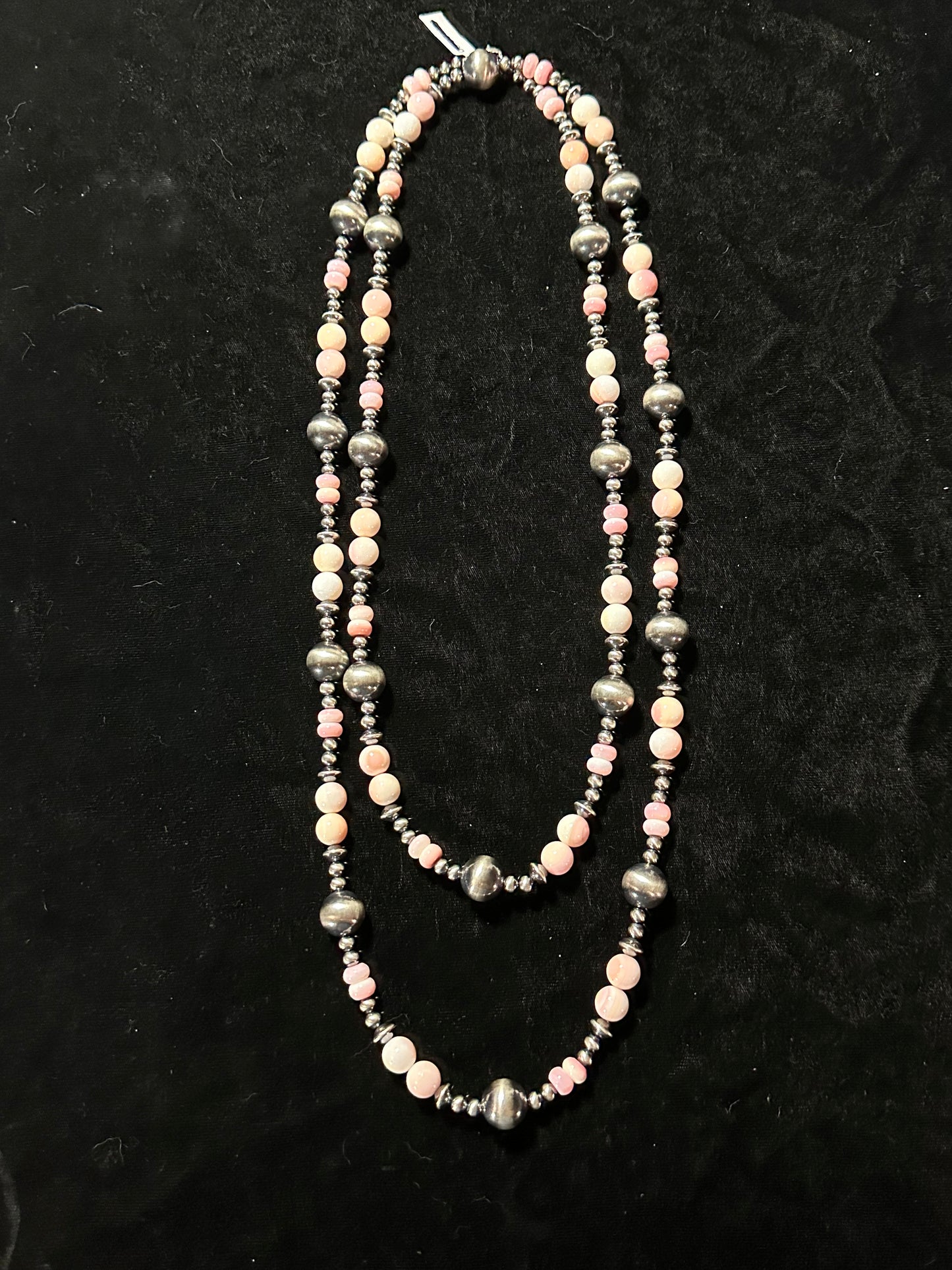 60" 14mm Navajo Pearls with Pink Conch Shell Beads