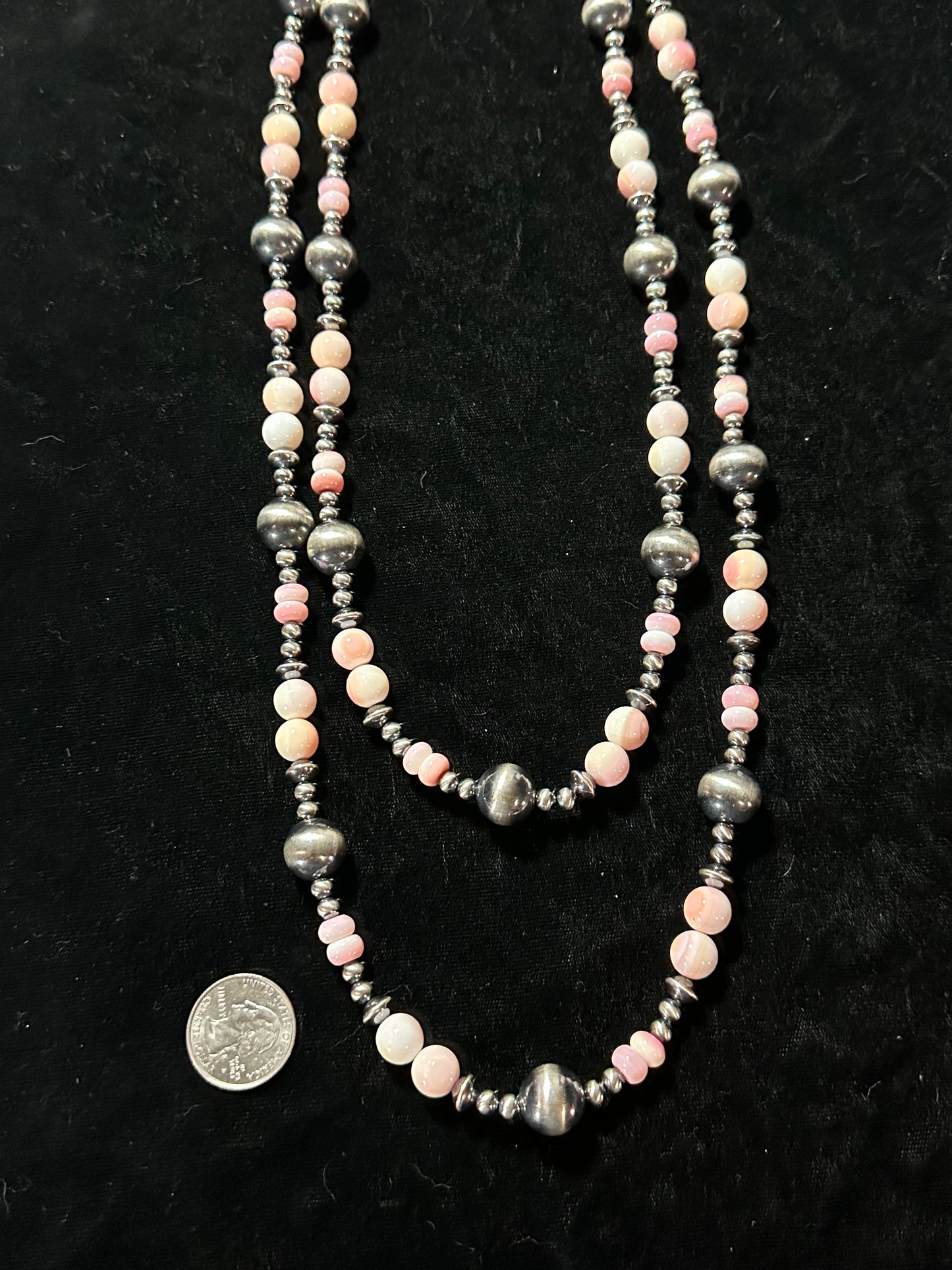 60" 14mm Navajo Pearls with Pink Conch Shell Beads