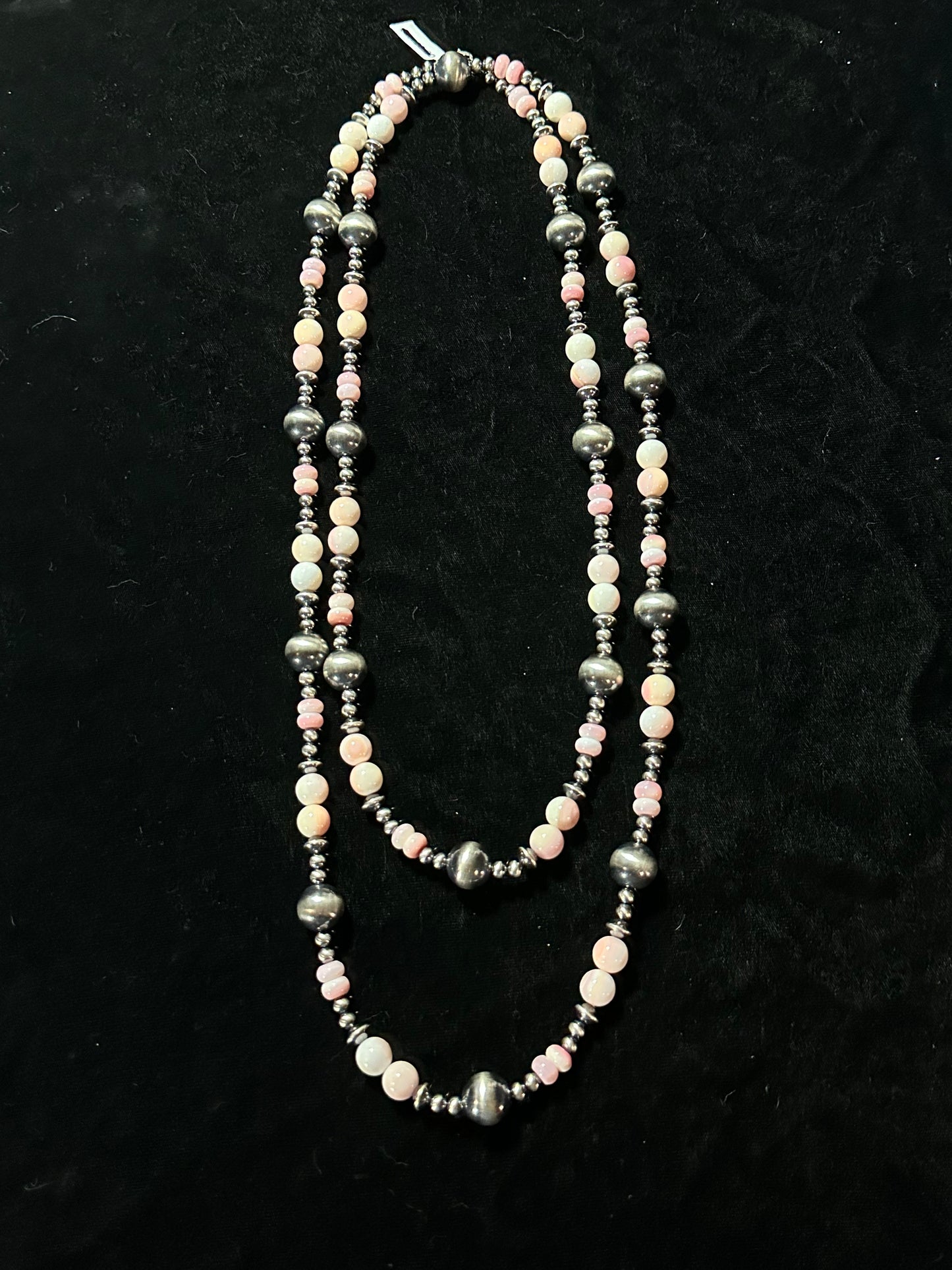 60" 14mm Navajo Pearls with Pink Conch Shell Beads