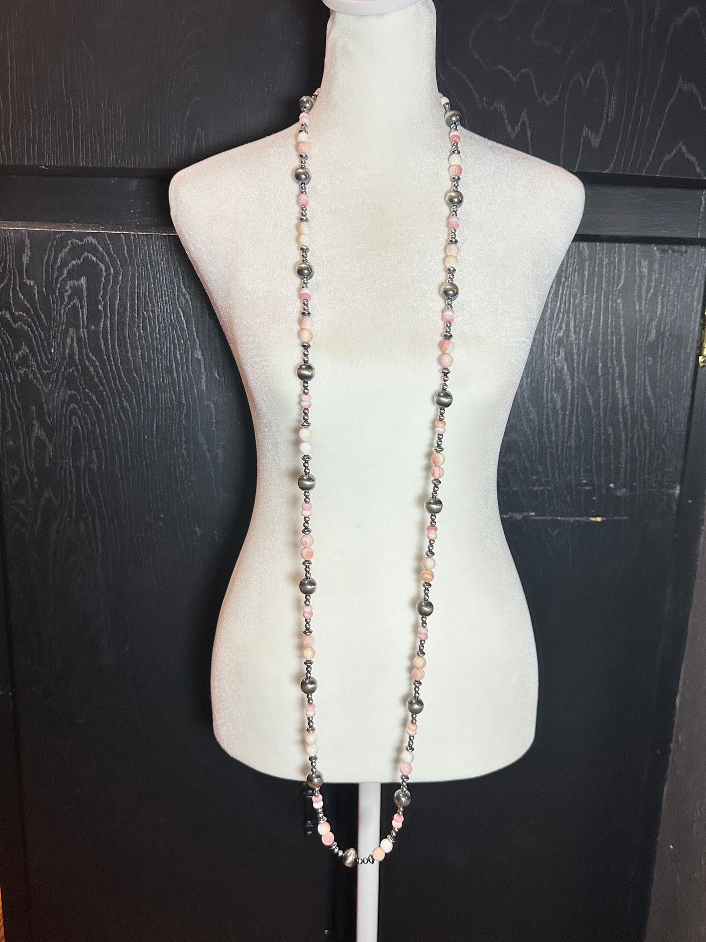 60" 14mm Navajo Pearls with Pink Conch Shell Beads