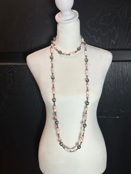 60" 14mm Navajo Pearls with Pink Conch Shell Beads