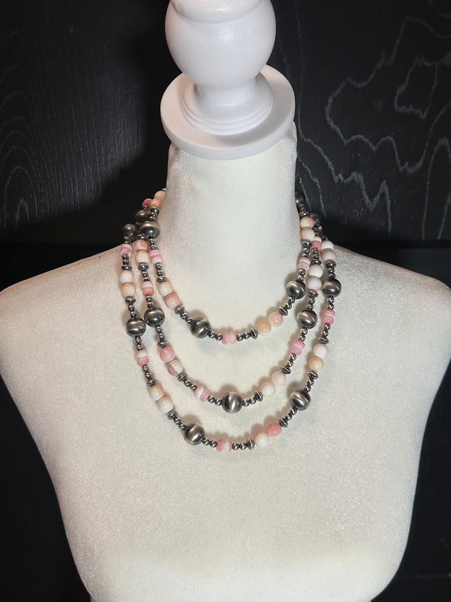 60" 14mm Navajo Pearls with Pink Conch Shell Beads