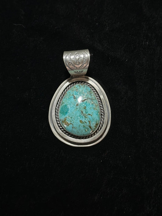 Kingman Turquoise Pendant with 15mm Bale by Delbert Sacatero, Navajo