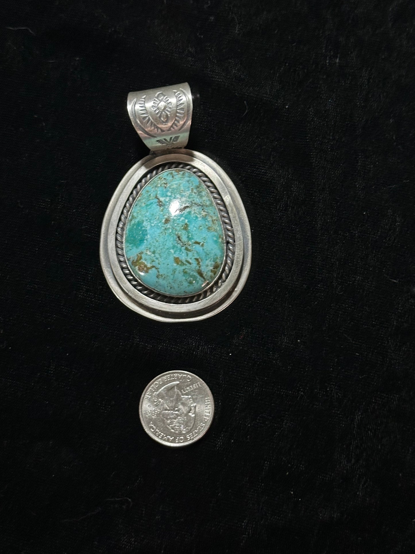 Kingman Turquoise Pendant with 15mm Bale by Delbert Sacatero, Navajo