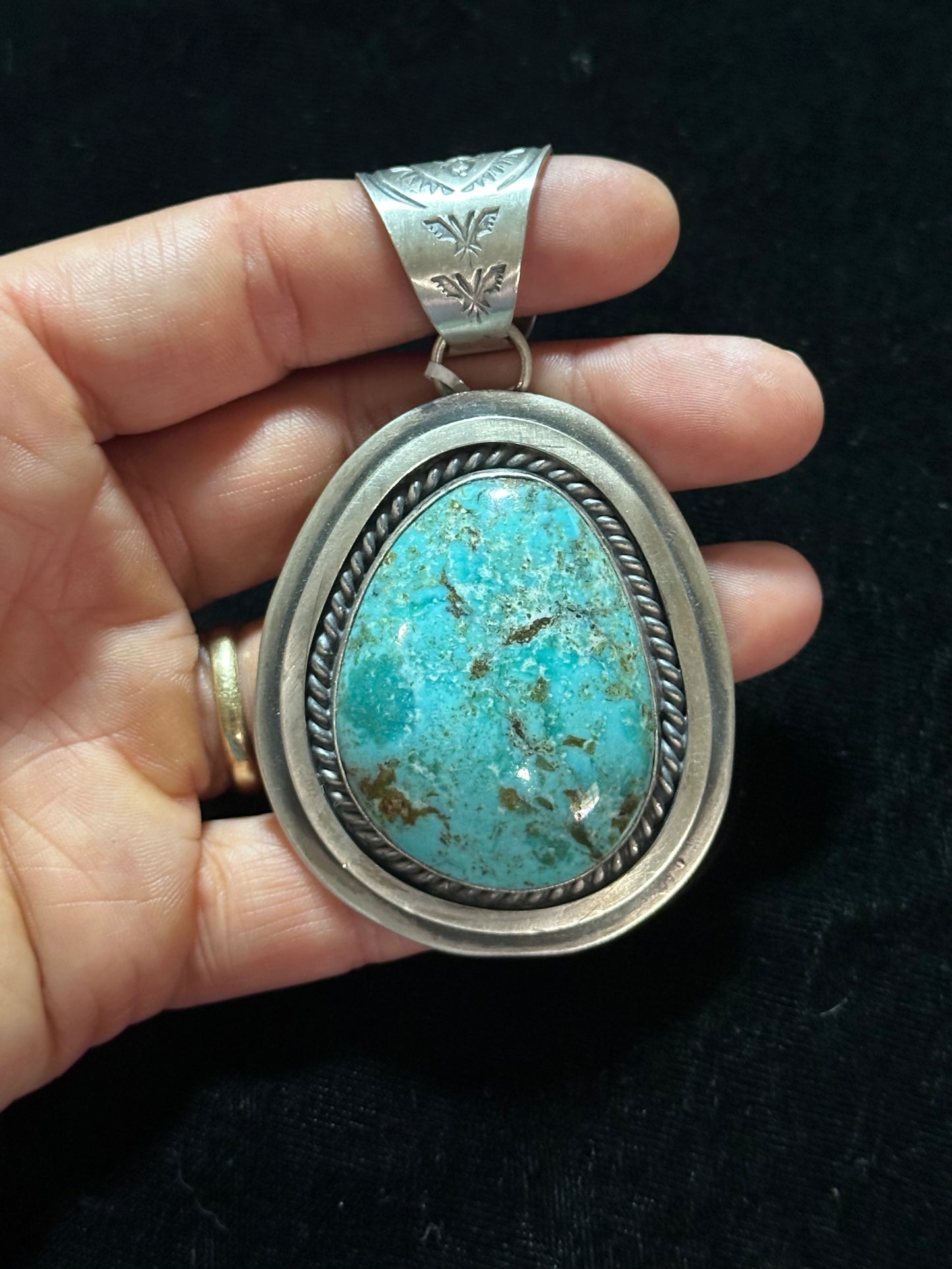 Kingman Turquoise Pendant with 15mm Bale by Delbert Sacatero, Navajo