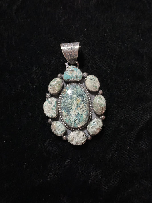 Danny Boy Turquoise Cluster Pendant by T. Nez Sr, Navajo