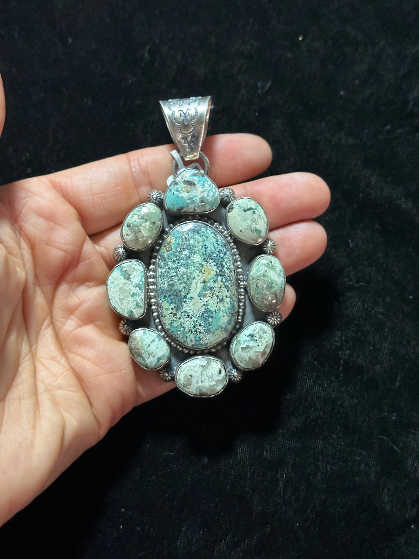 Danny Boy Turquoise Cluster Pendant by T. Nez Sr, Navajo