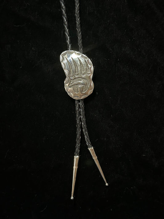 Sterling Silver Bear Clar Bolo Tie by Emerson Kinsel, Navajo