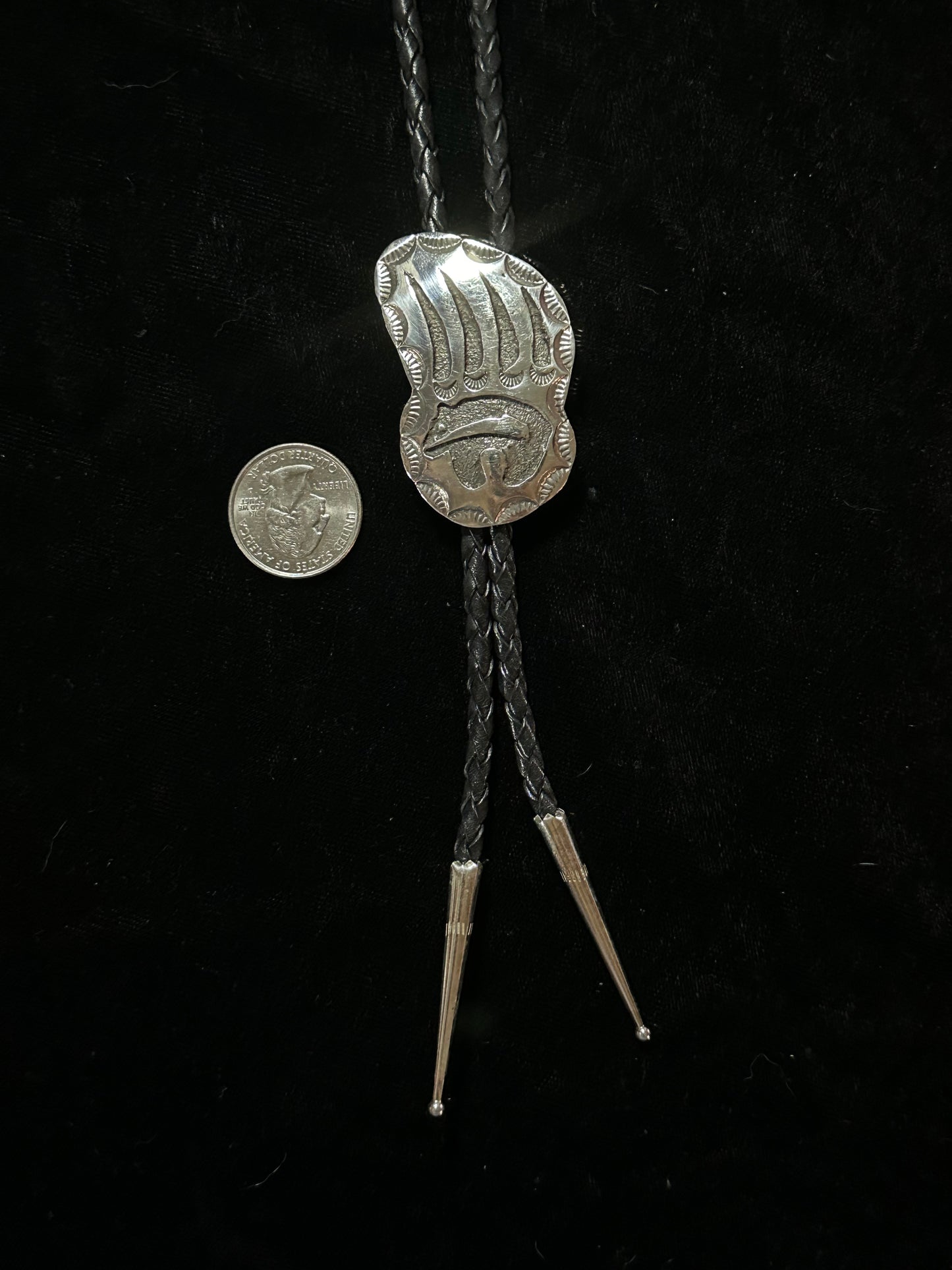 Sterling Silver Bear Clar Bolo Tie by Emerson Kinsel, Navajo