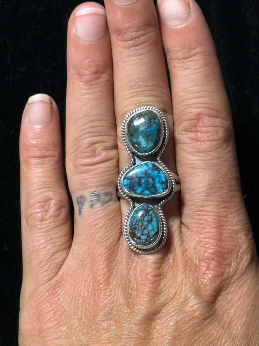 8.5 3 Stone Egyptian Turquoise Ring by Zia, Navajo