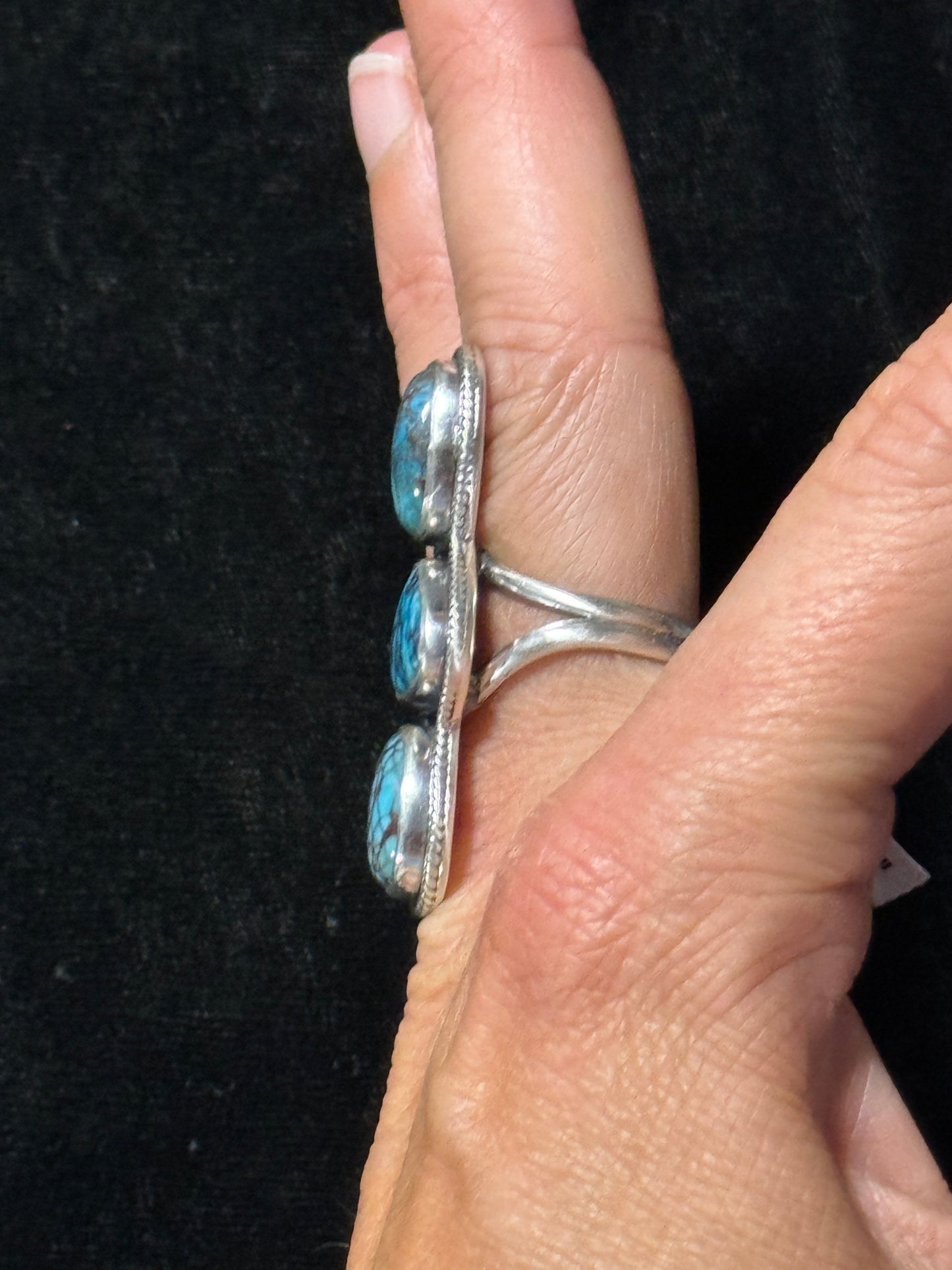 8.5 3 Stone Egyptian Turquoise Ring by Zia, Navajo