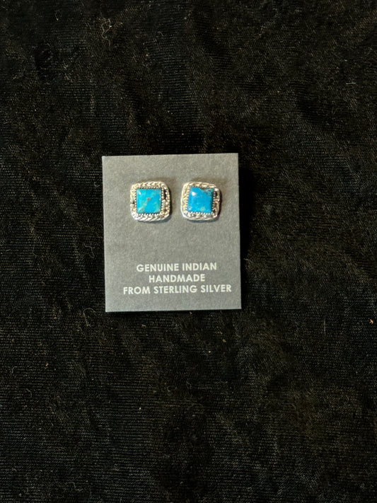 Turquoise Square Post Earrings by Shawn Clark, Navajo