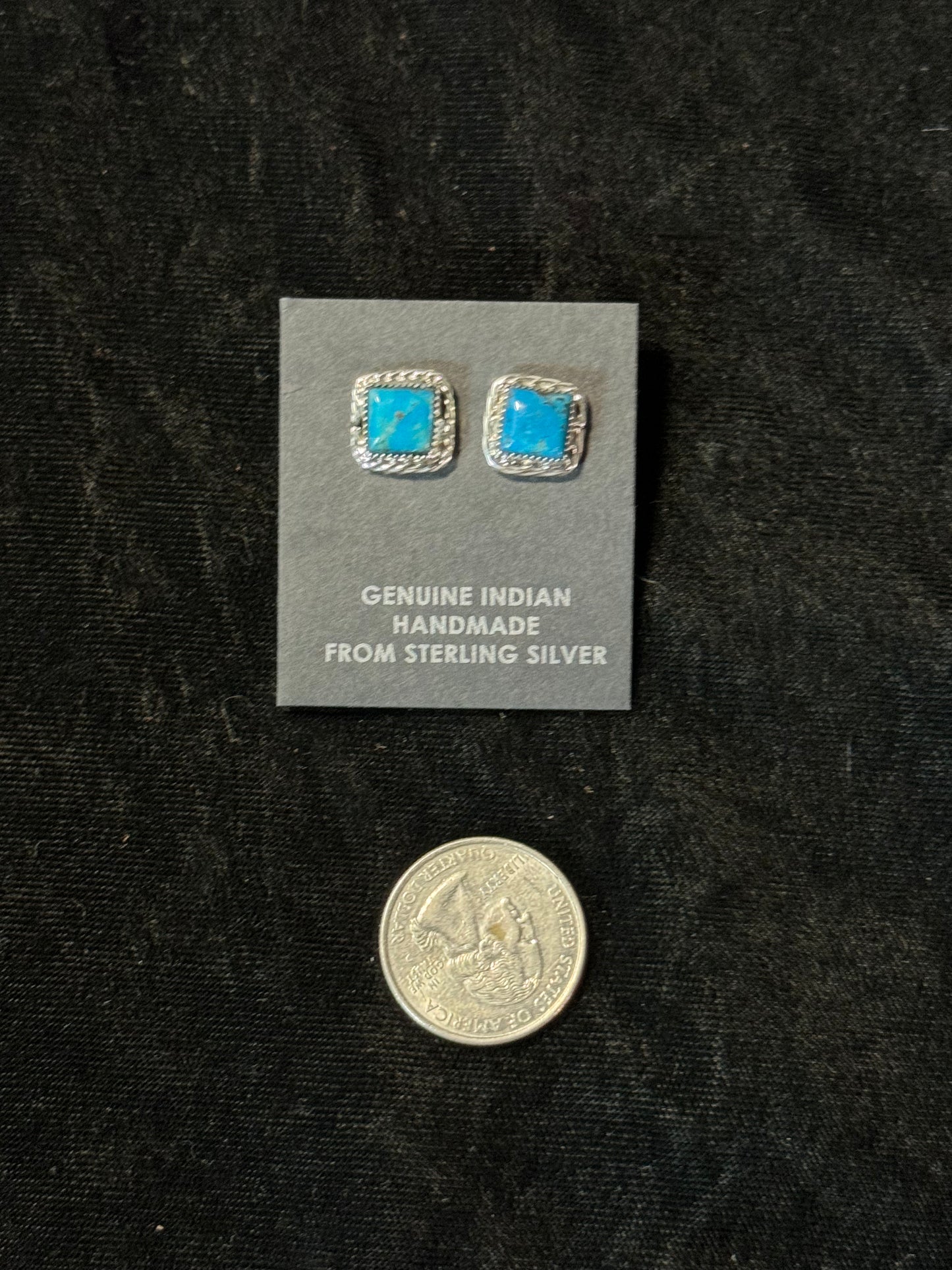 Turquoise Square Post Earrings by Shawn Clark, Navajo