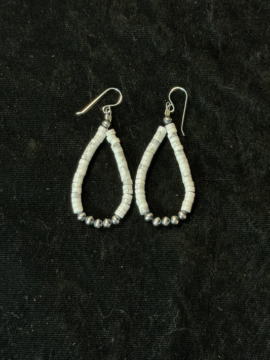 Howlite Bead and 4mm Navajo Pearl Tear Drop Hook Dangle Earrings