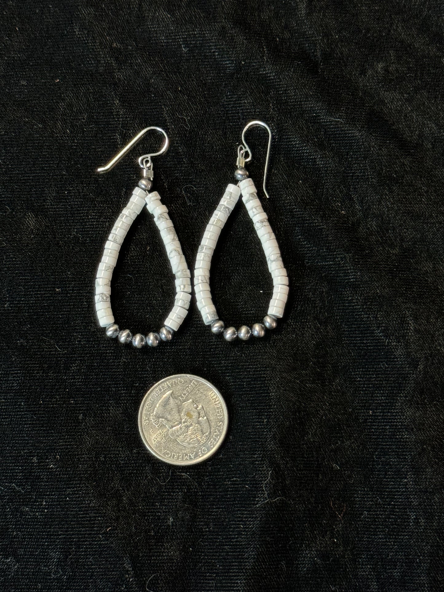 Howlite Bead and 4mm Navajo Pearl Tear Drop Hook Dangle Earrings