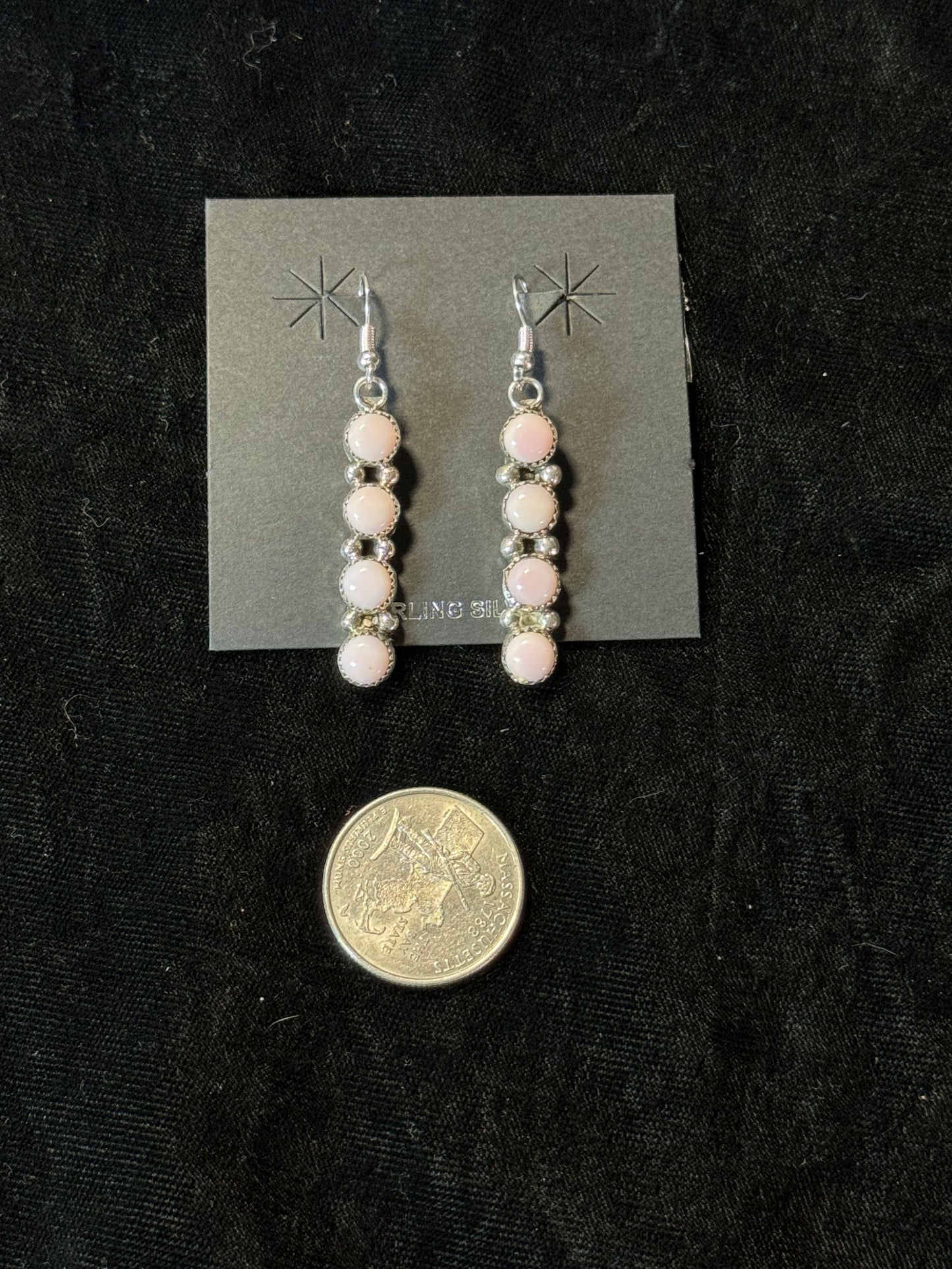 Pink Conch Shell Four Stone Dangle Earrings by Maxine Ramirez, Navajo