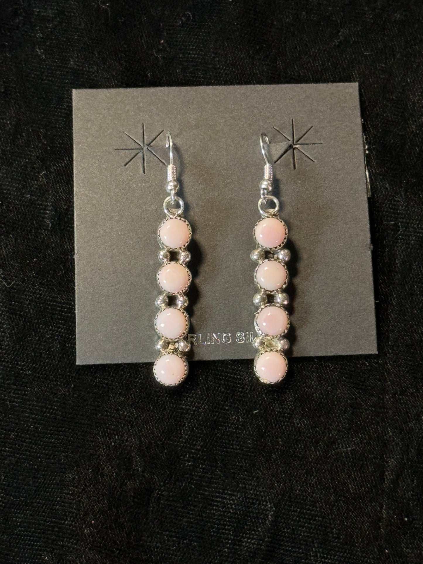 Pink Conch Shell Four Stone Dangle Earrings by Maxine Ramirez, Navajo