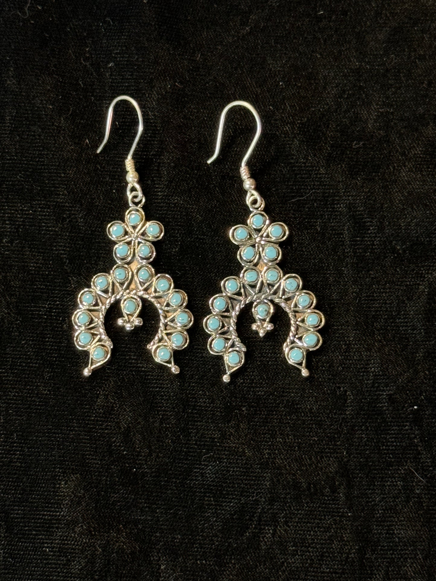 Sleeping Beauty Turquoise Naja Dangle Earrings, Zuni made