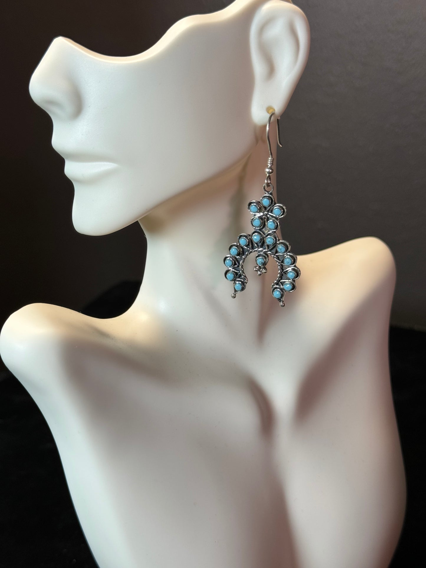 Sleeping Beauty Turquoise Naja Dangle Earrings, Zuni made