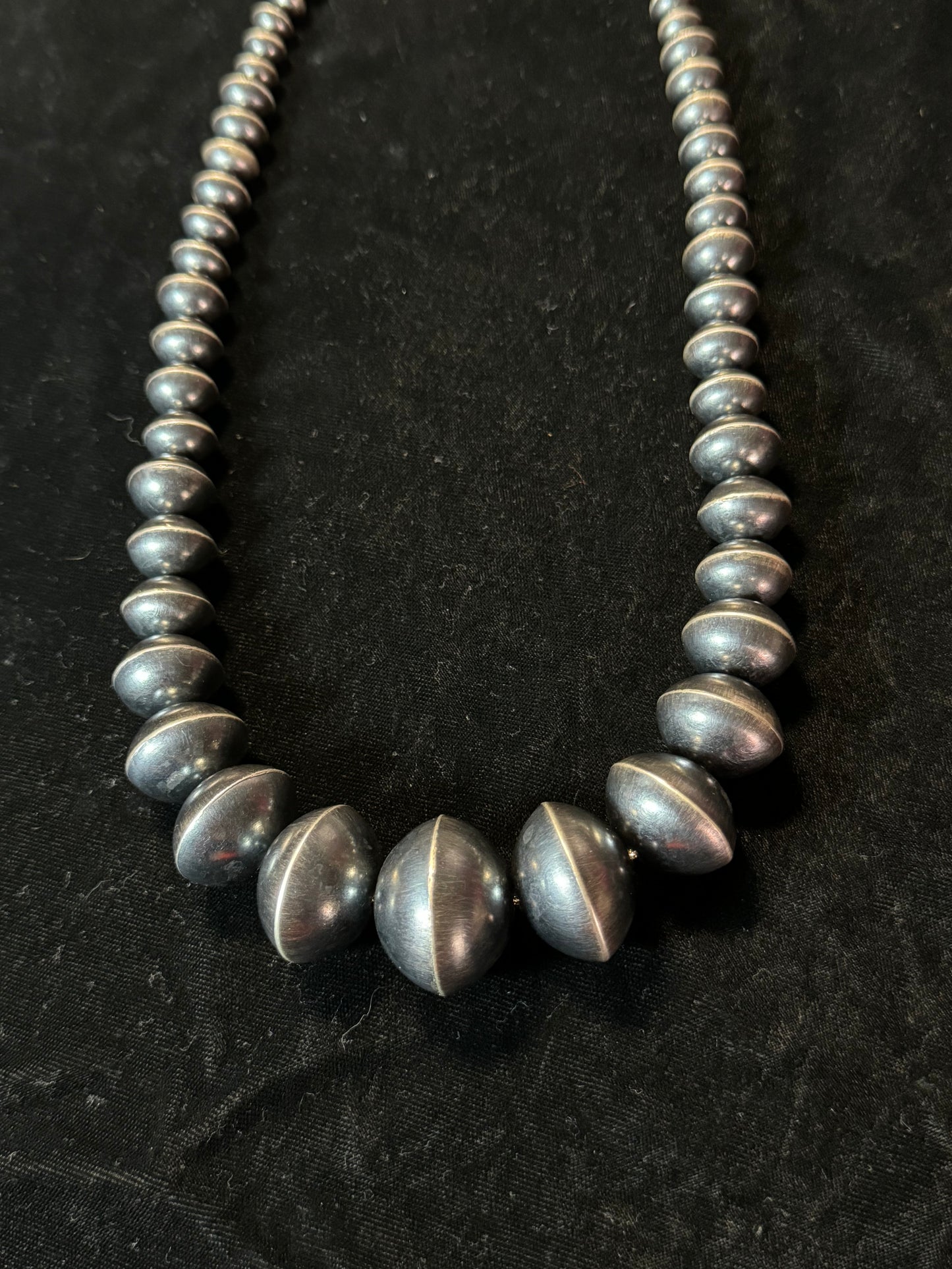 26" Handmade Graduated Navajo Pearls 10mm-30mm by Austin Haley, Navajo