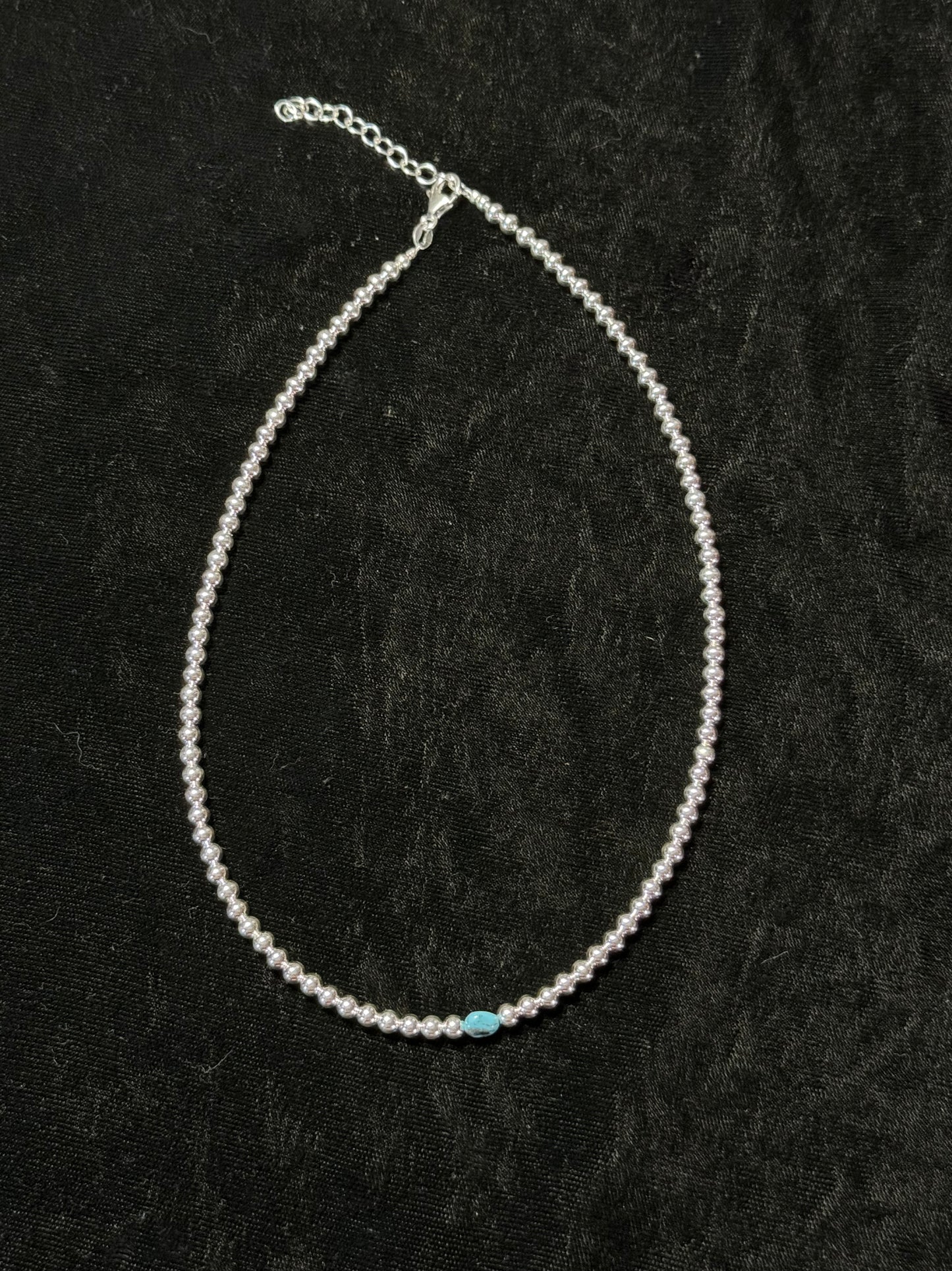 Silver Bead and Natural Turquoise Anklet