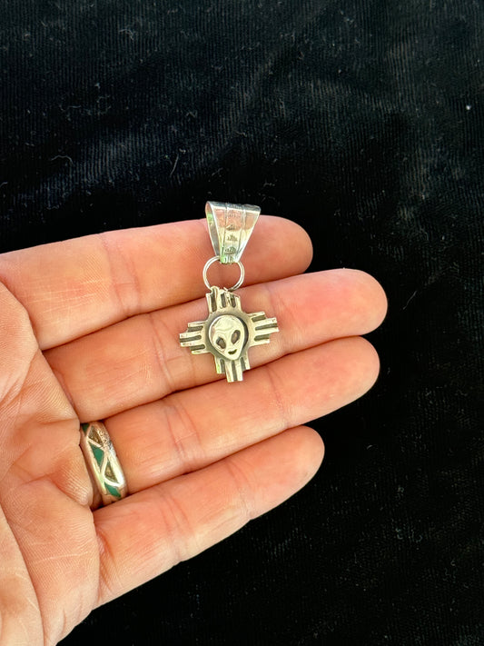 Zuni Sun with Alien Face Pendant by David Lopez, Navajo