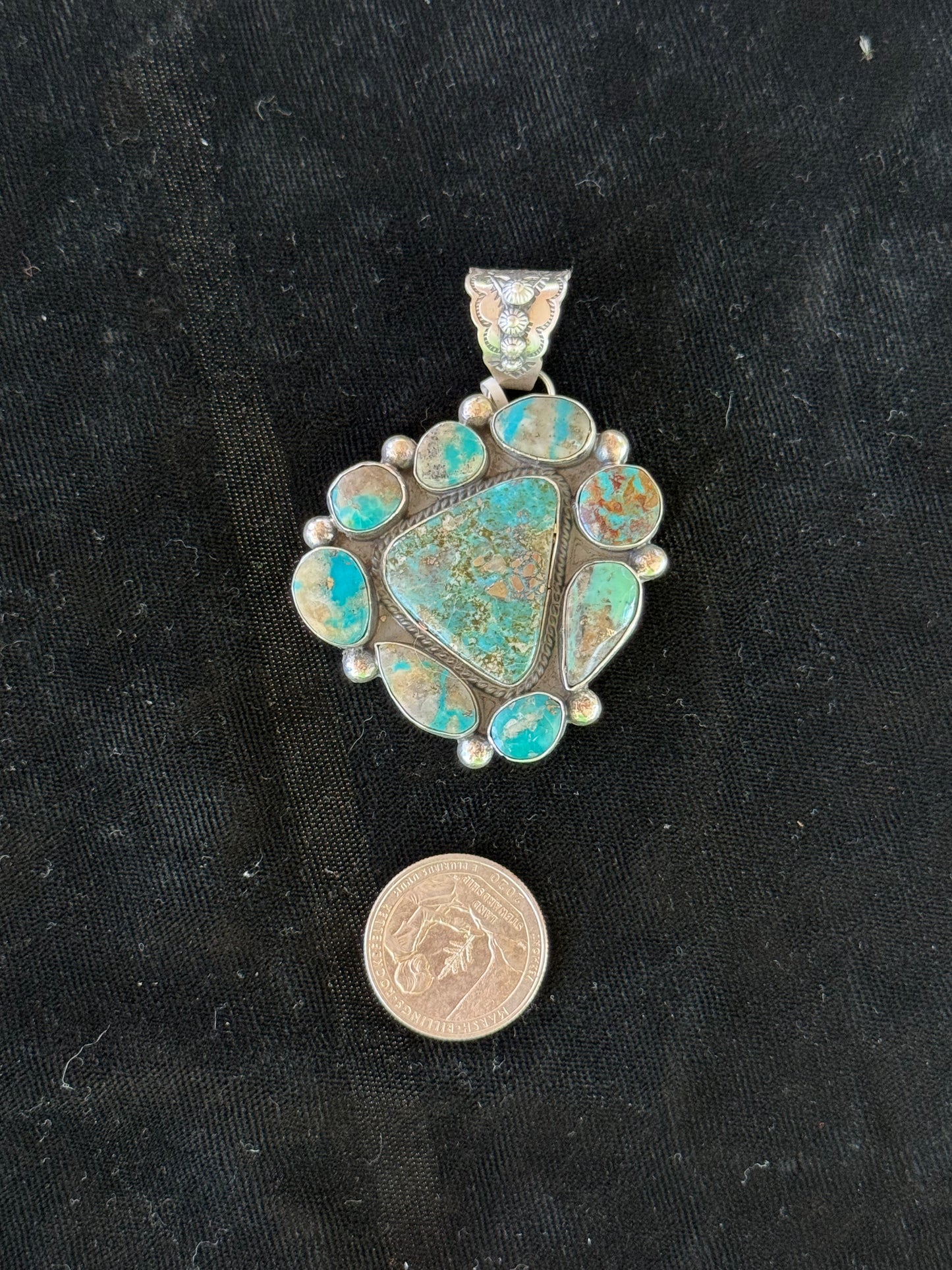 Campitos Turquoise Pendant by T. Nez Sr., Navajo